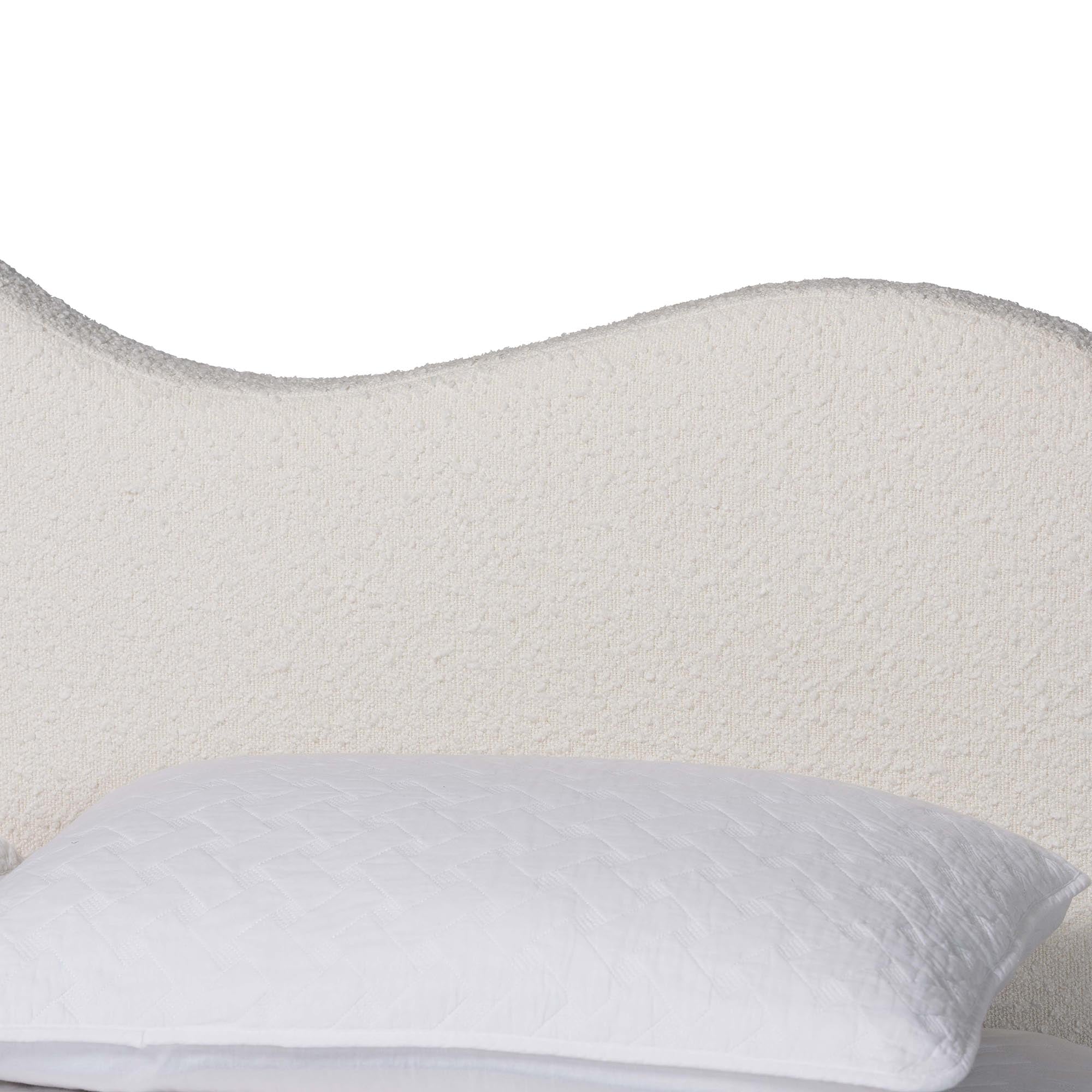 Dalton Boucle Upholstered Platform Bed - Soft Fabric Queen Size Bed Frame with Headboard, Minimalist Design, Cream