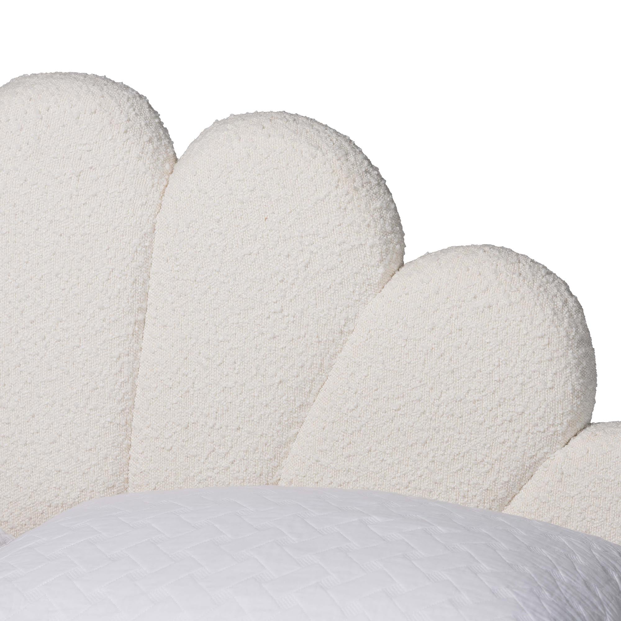 Albion Boucle Upholstered Platform Bed - Soft Fabric Queen Size Bed Frame with Padded Headboard, Minimalist Design, Cream
