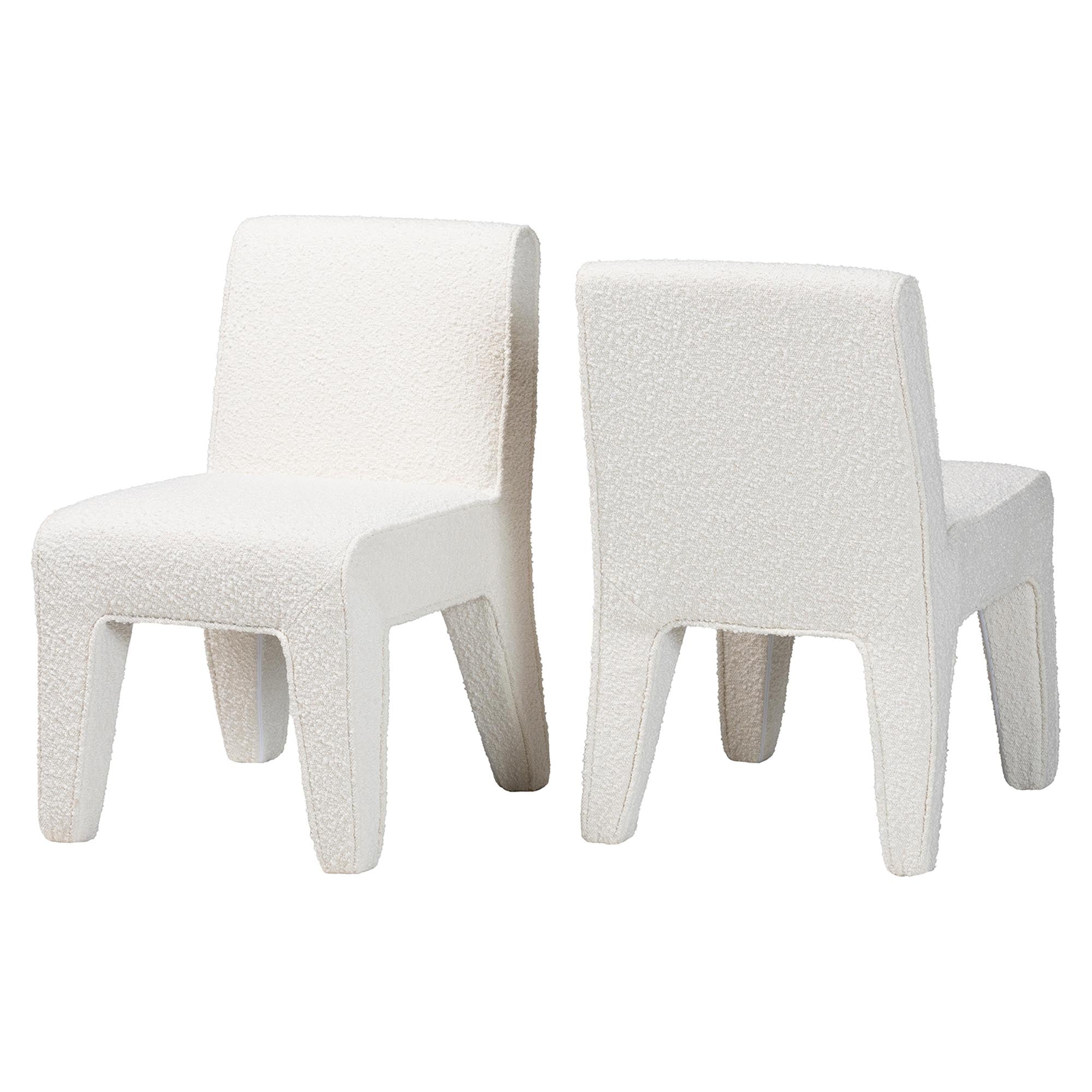 Baxton Studio Helios Boucle Dining Chair Set of 2 - Modern Armless Upholstered Accent Chair, Soft White, Minimalist Design