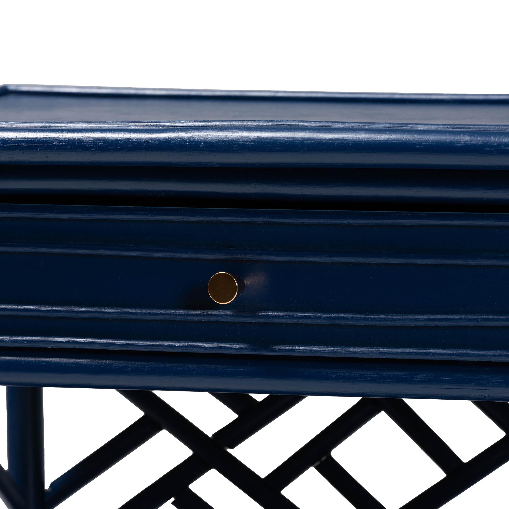 bali & pari Tiaret Natural Rattan Nightstand with Drawer and Shelves - Chippendale-Style Bedside Table for Bedroom or Coastal Living Spaces, Blue
