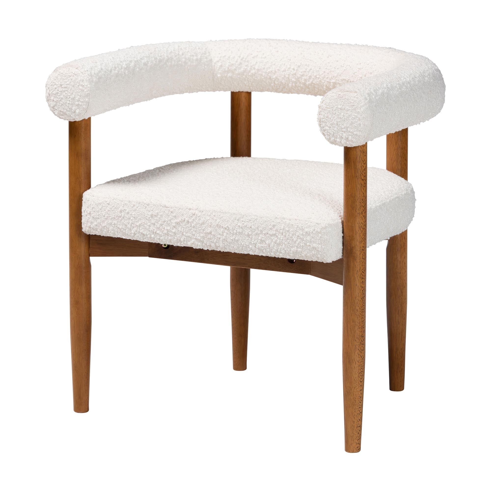 Baxton Studio Caia Boucle Dining Chair - Modern Upholstered Accent Armchair, Cream, Minimalist Design