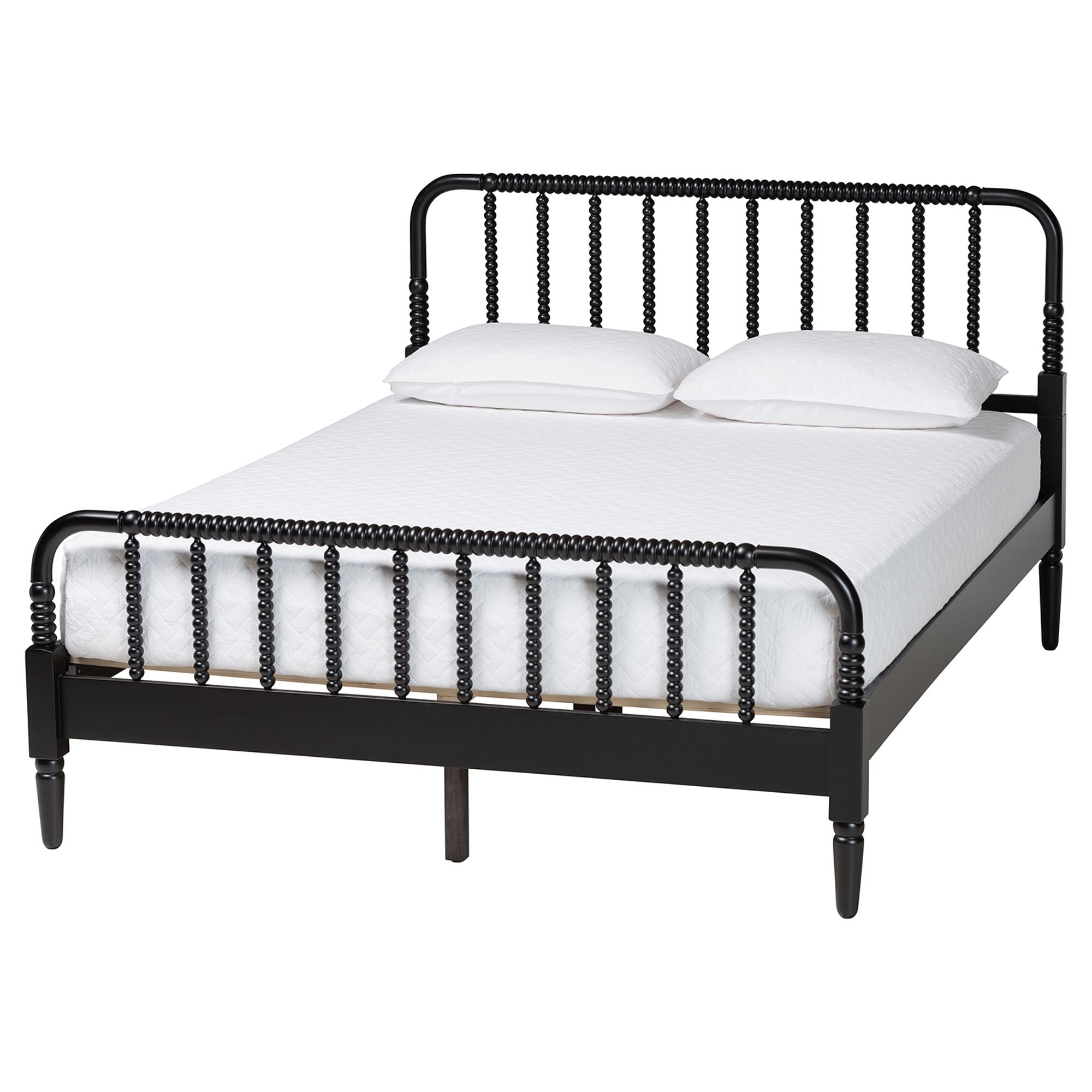 Braith Farmhouse Black Spindle Wood Queen Size Platform Bed