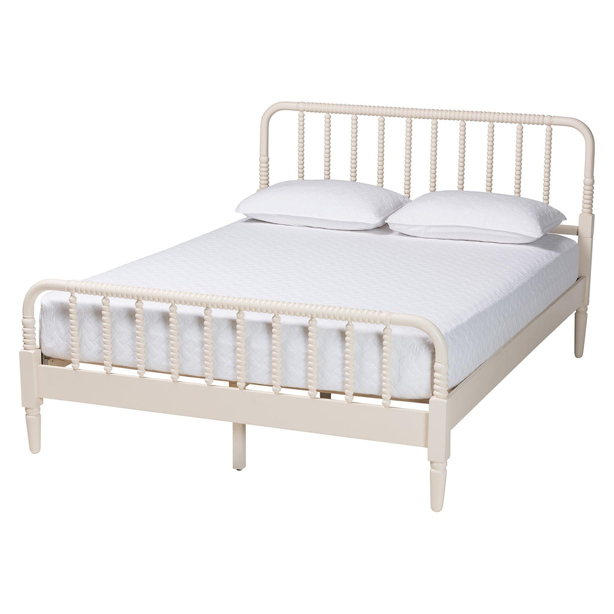 Braith Farmhouse Ivory Spindle Wood Queen Size Platform Bed