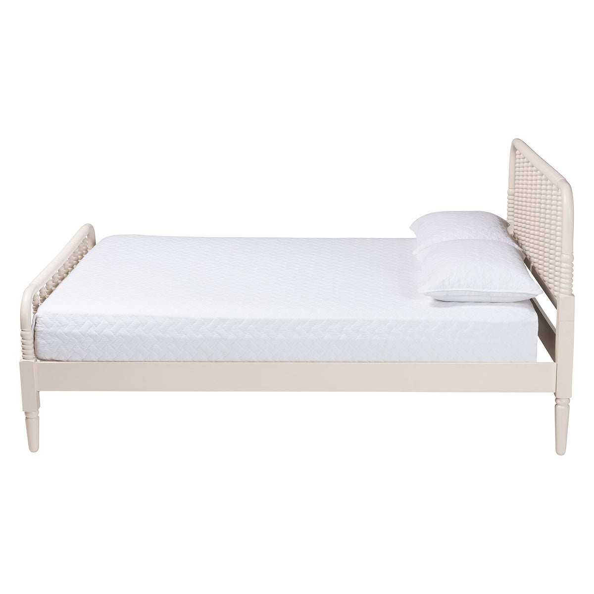 Braith Farmhouse Ivory Spindle Wood Queen Size Platform Bed