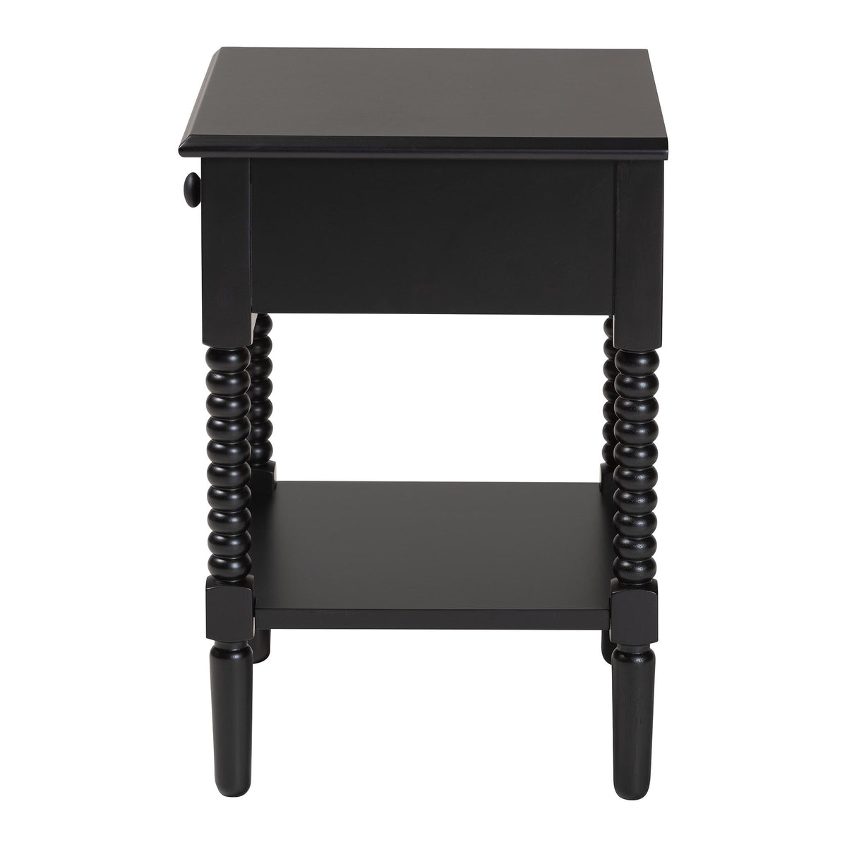 Braith Farmhouse Black Spindle Wood 1-Drawer Nightstand