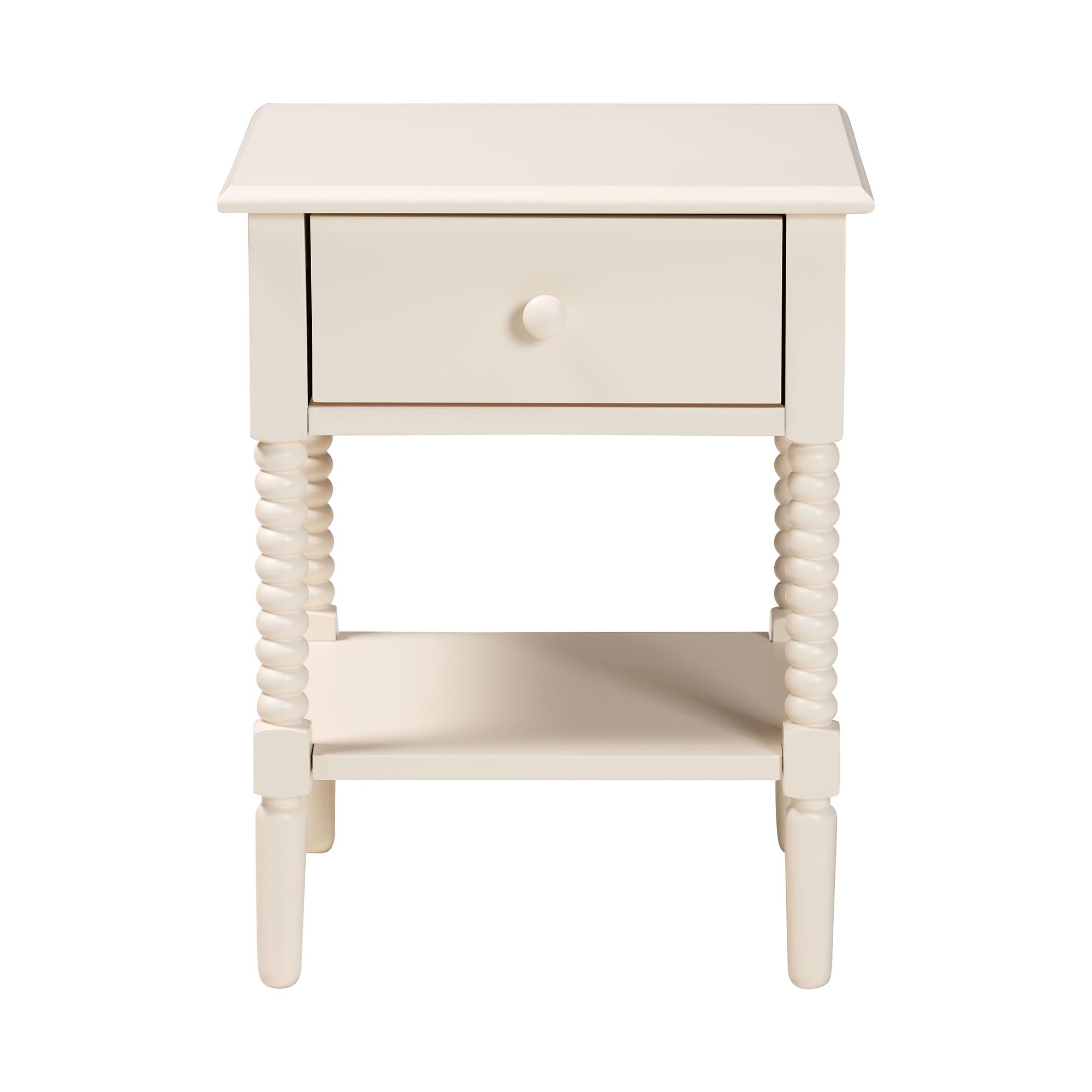 Braith Farmhouse Ivory Spindle Wood 1-Drawer Nightstand