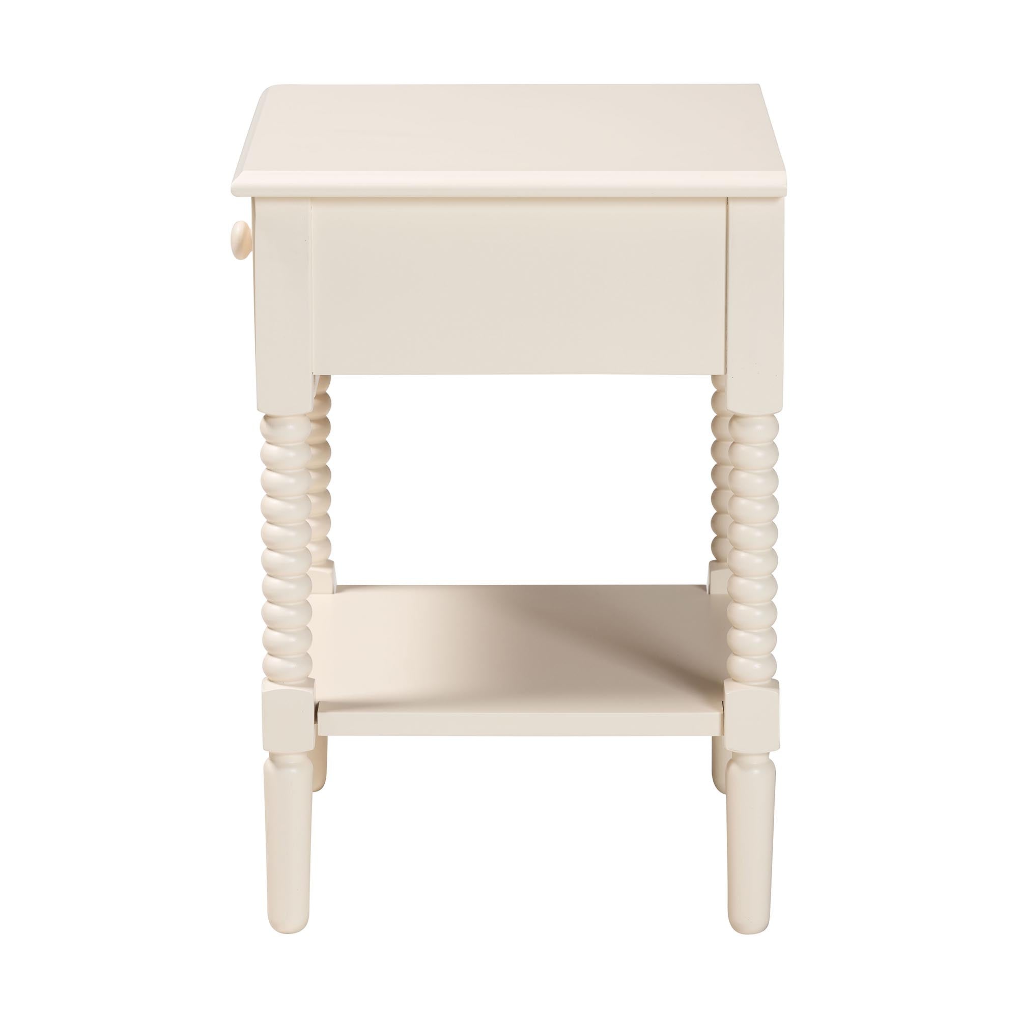Braith Farmhouse Ivory Spindle Wood 1-Drawer Nightstand