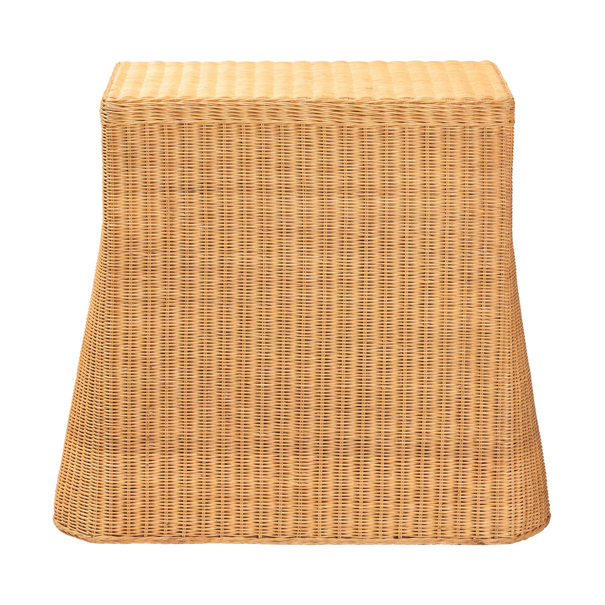 Chica Scalloped Natural Rattan Console Table with Drawer - Handwoven Wicker Accent Table with Flared Skirt, Coastal Boho Style for Entryway or Living Room, Rectangle