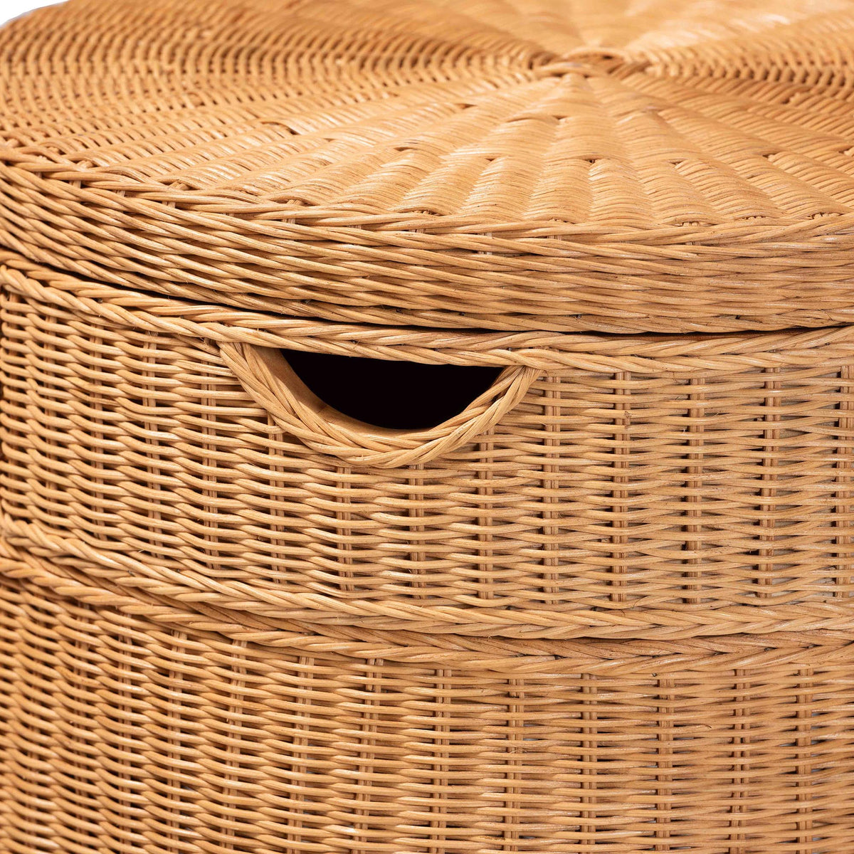 Dayo Scalloped Natural Rattan Console Table with Drawer - Handwoven Wicker Accent Table with Flared Skirt, Coastal Boho Style for Entryway or Living Room, Round