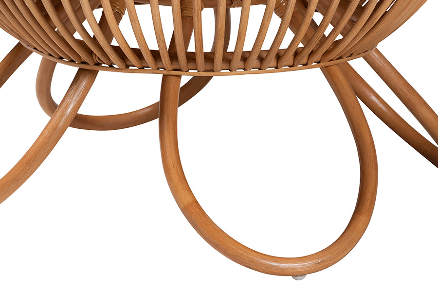 Abel Natural Rattan Coffee Table with Splayed Legs - Handcrafted Boho Accent Table, Light Honey