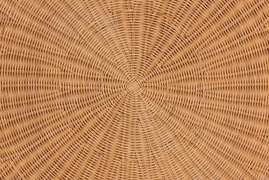 Abel Natural Rattan Coffee Table with Splayed Legs - Handcrafted Boho Accent Table, Light Honey