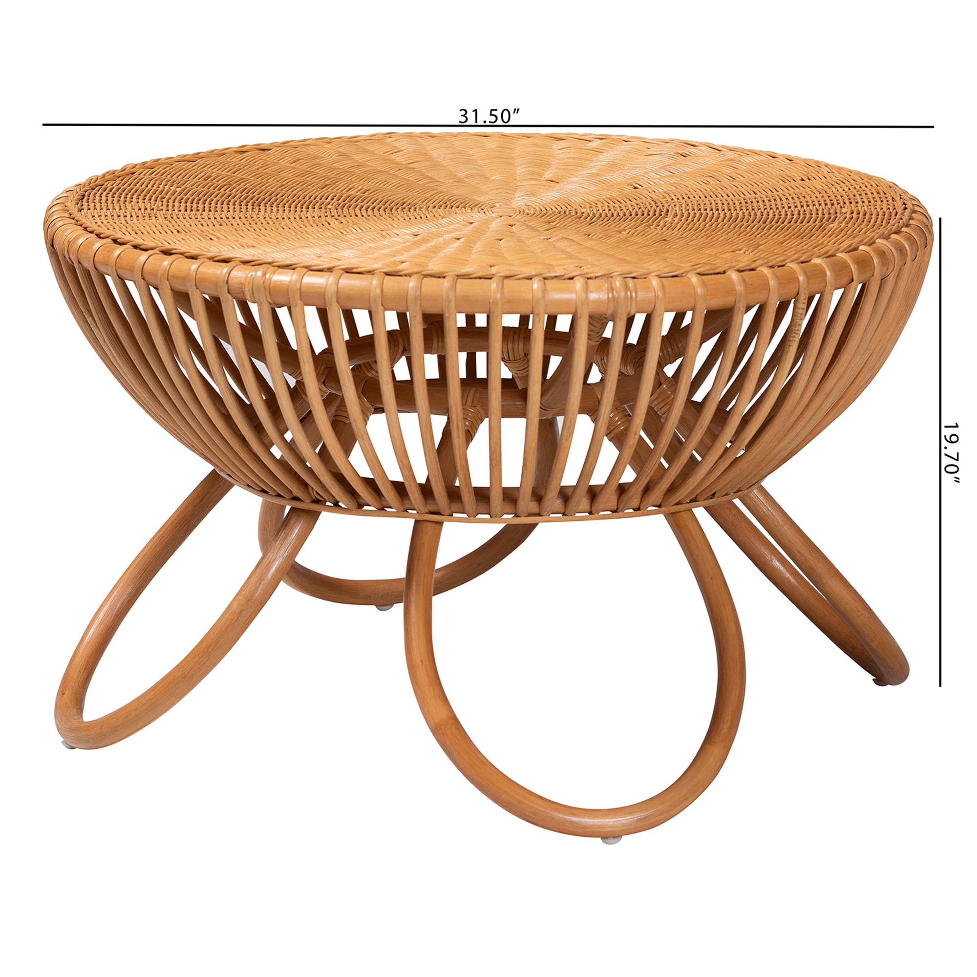 Abel Natural Rattan Coffee Table with Splayed Legs - Handcrafted Boho Accent Table, Light Honey