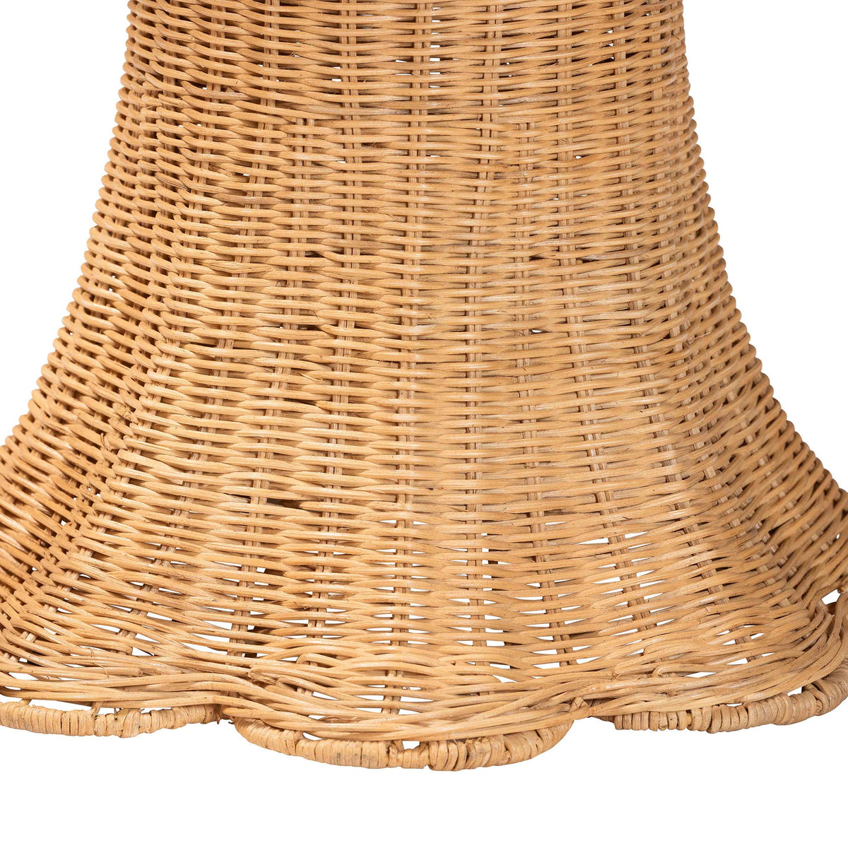 Avalon Scallop Natural Rattan Pedestal Side Table - Round Handwoven Wicker Accent Table with Skirted Base, Boho Coastal Style Furniture for Living Room, Hallway or Sunroom