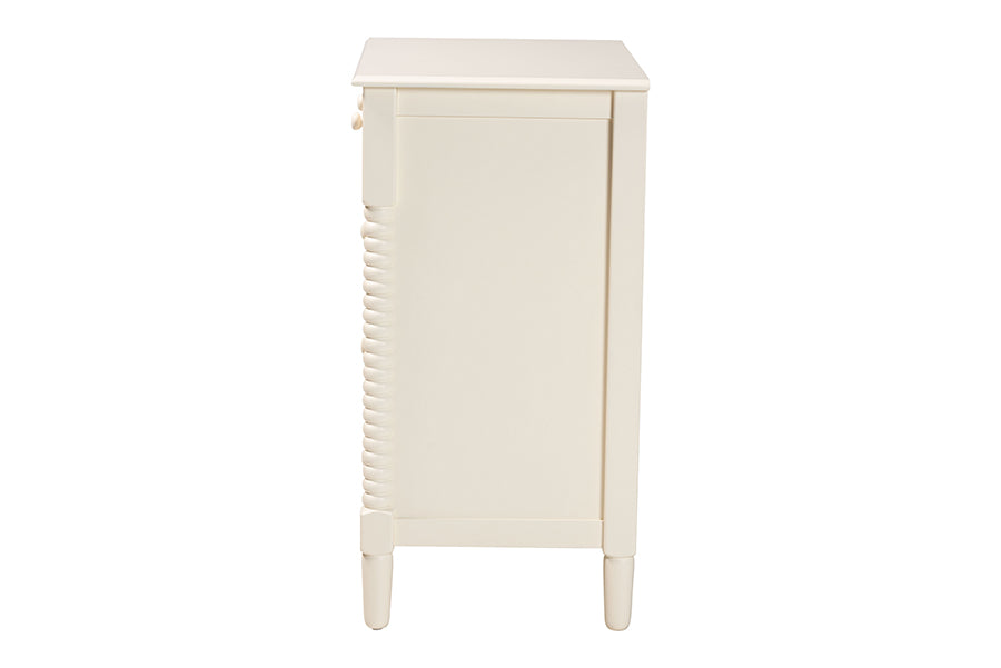 Braith Farmhouse Ivory Spindle Wood 5-Drawer Chest