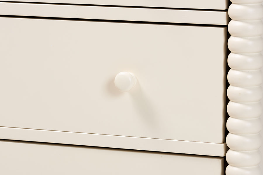 Braith Farmhouse Ivory Spindle Wood 5-Drawer Chest