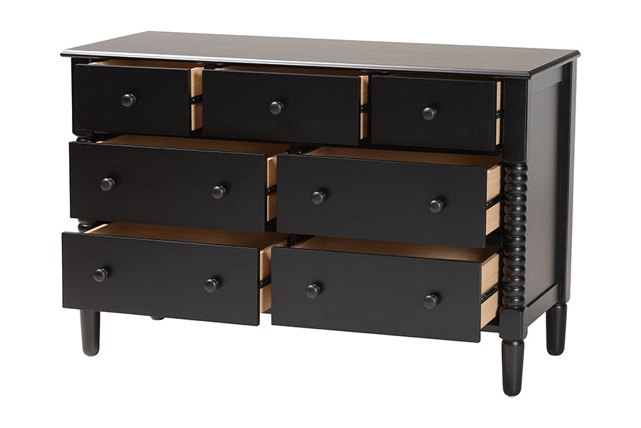 Braith Farmhouse Black Spindle Wood 7-Drawer Dresser