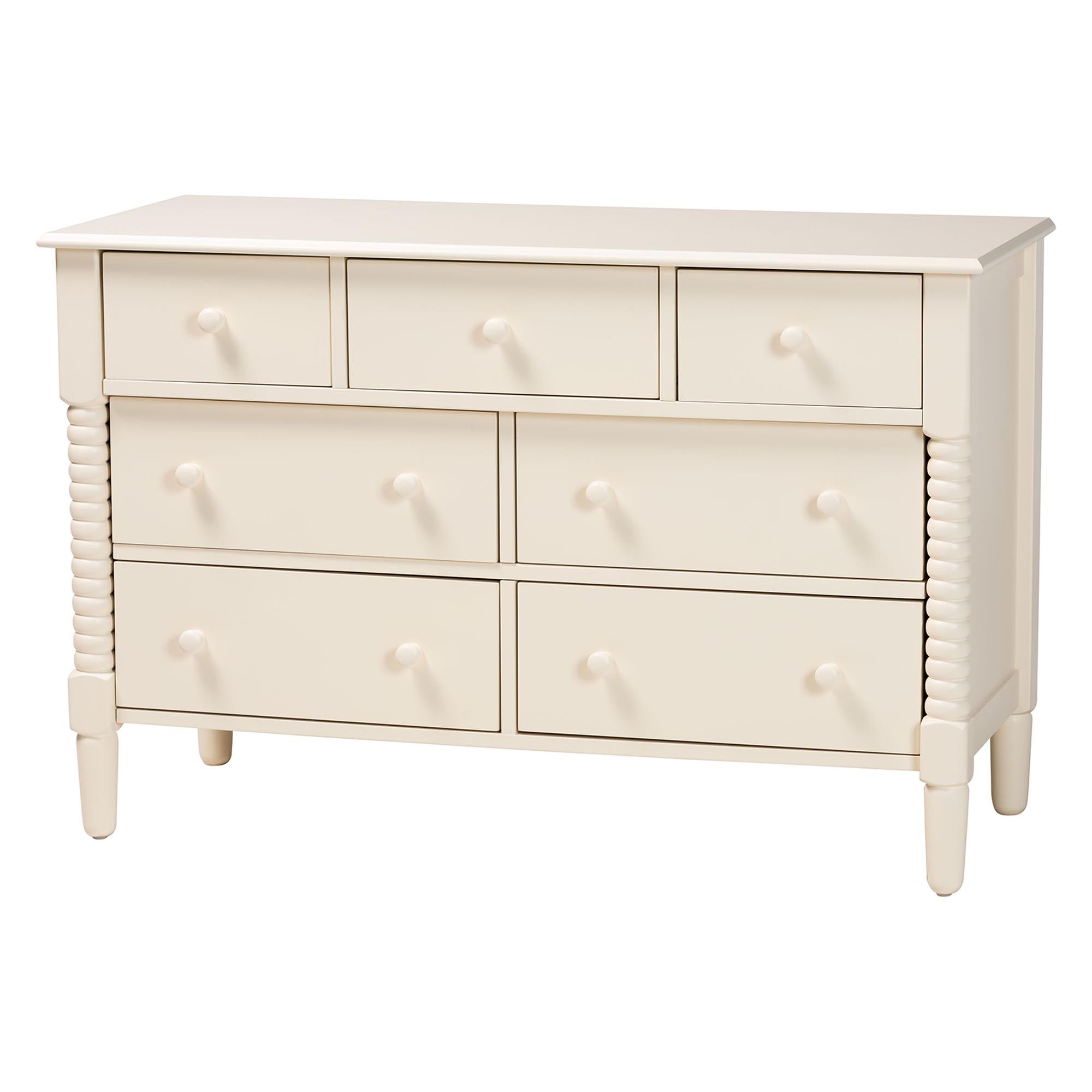 Braith Farmhouse Ivory Spindle Wood 7-Drawer Dresser