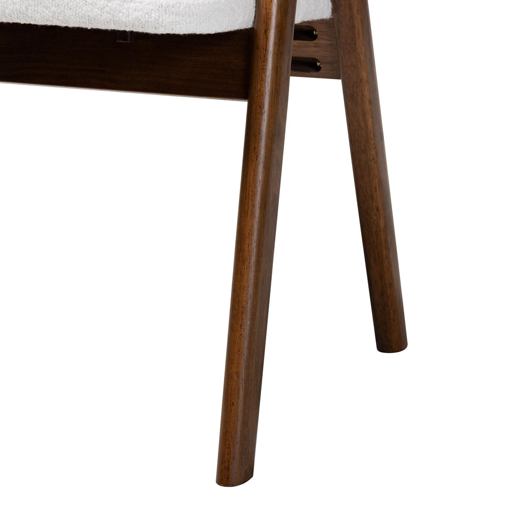 Virden Boucle Upholstered Dining Chair Set of 2- Mid-Century Modern Armchair with Solid Wood Frame and Curved Open-Back Design, Walnut Brown and White