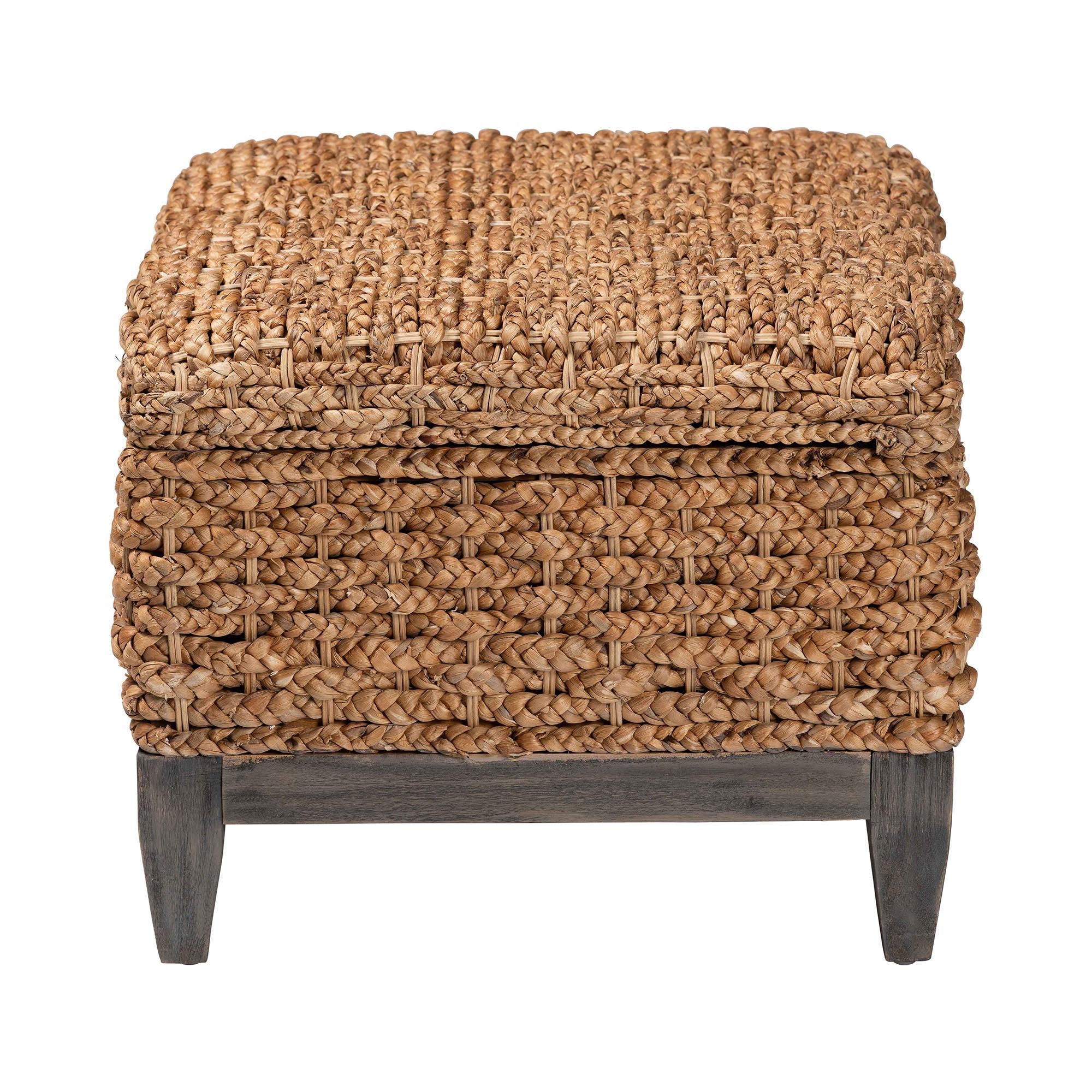 Bailey Handwoven Seagrass Storage Ottoman with Lift-Top Lid - Rustic Wicker Trunk or Footrest with Inner Compartment for Living Room or Entryway, Square
