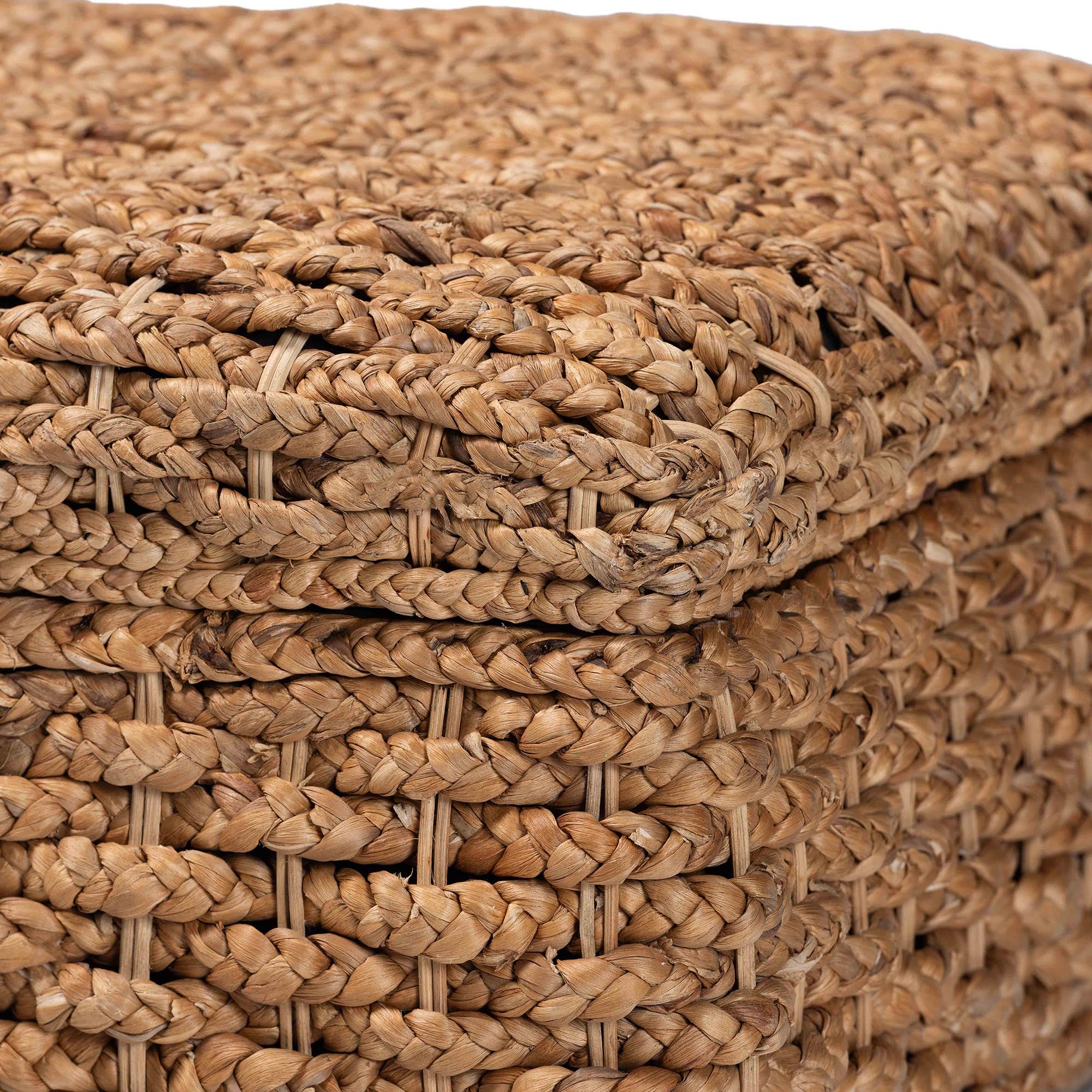 Bailey Handwoven Seagrass Storage Ottoman with Lift-Top Lid - Rustic Wicker Trunk or Footrest with Inner Compartment for Living Room or Entryway, Square