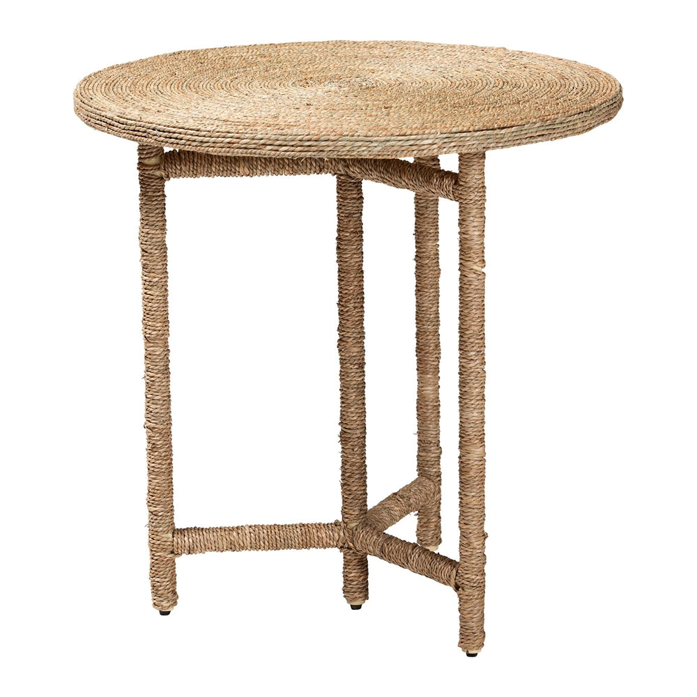 Fumito Handwoven Seagrass End Table - Round Boho Side Table with Wrapped Frame, Handmade Coastal Décor for Living Room or Sun Room