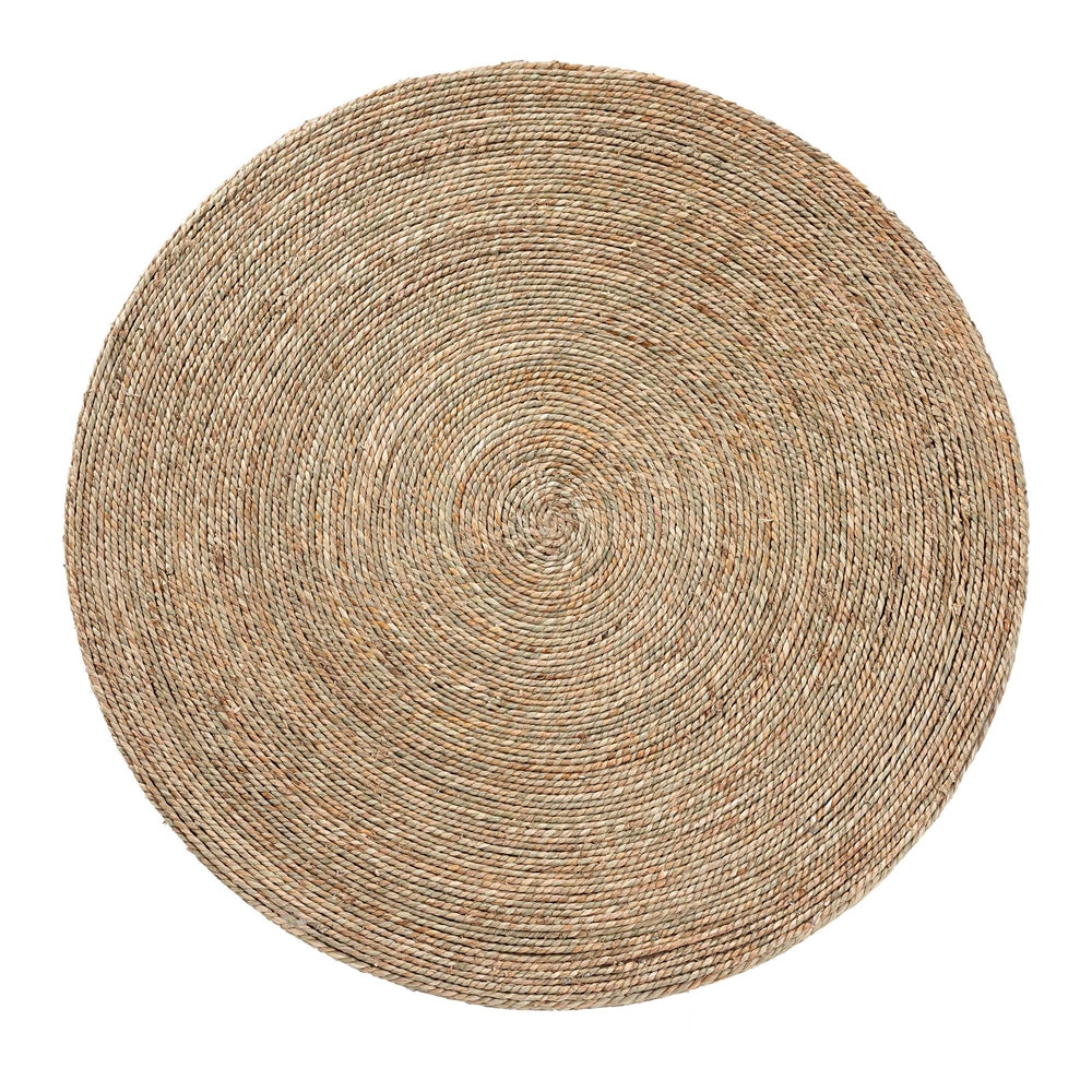 Fumito Handwoven Seagrass End Table - Round Boho Side Table with Wrapped Frame, Handmade Coastal Décor for Living Room or Sun Room