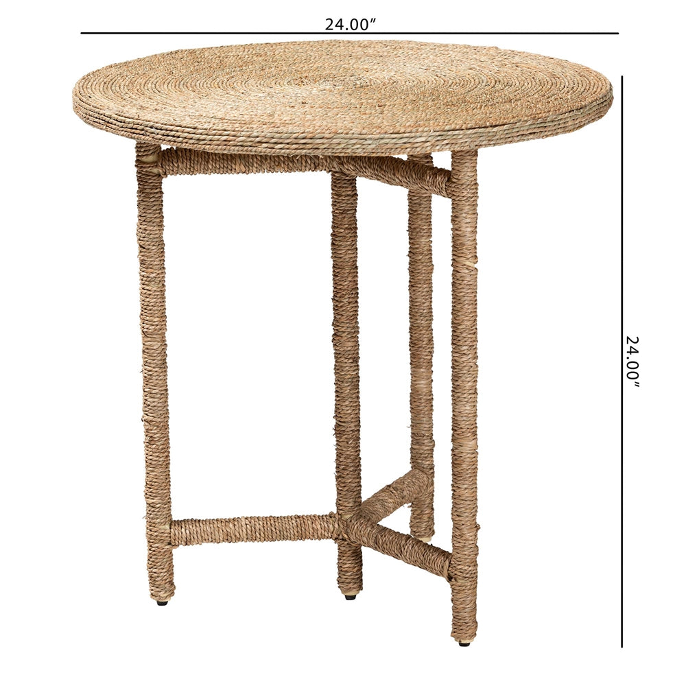 Fumito Handwoven Seagrass End Table - Round Boho Side Table with Wrapped Frame, Handmade Coastal Décor for Living Room or Sun Room