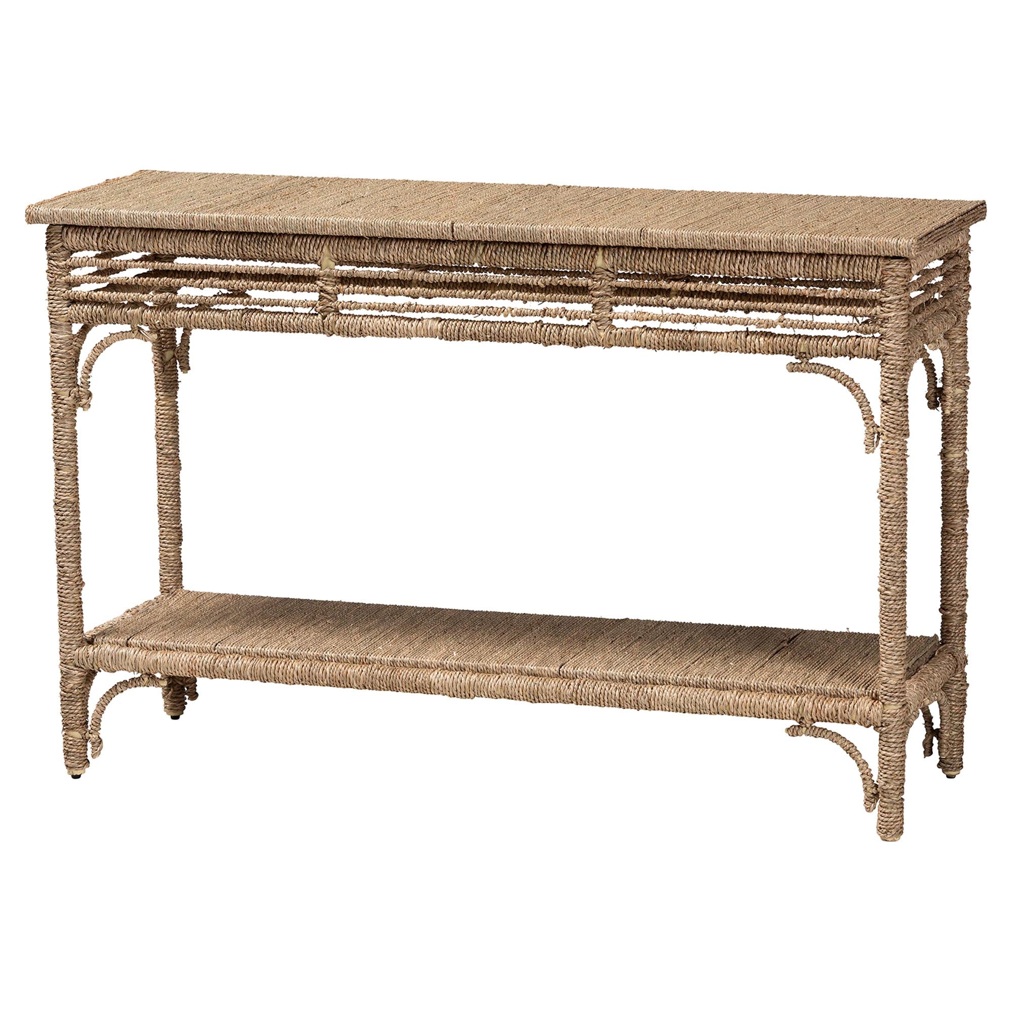 bali & pari Ganit Handwoven Seagrass Console Table - Entryway Table with Wrapped Frame and Lower Shelf, Accent Table for Hallway, Living Room, or Foyer Decor