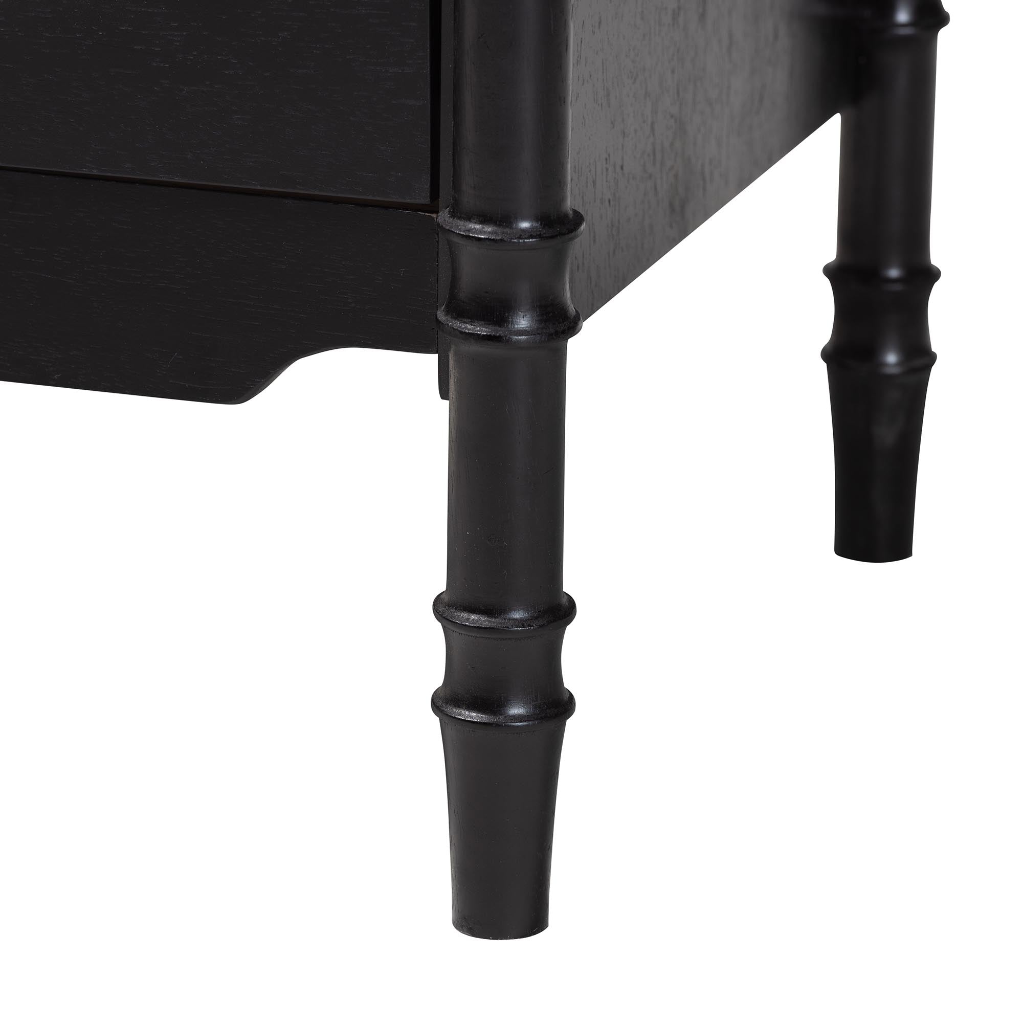 Marisela Black Wood Nightstand with Gold Handles - 2-Drawer Bedside Table with Bamboo-Inspired Legs