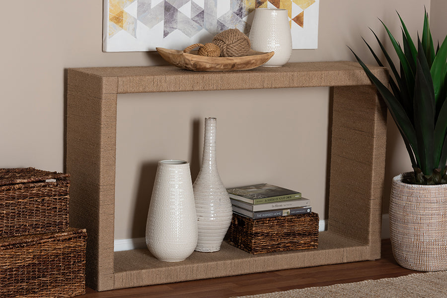 Rajiya Handwoven Jute Console Table - Rectangular Open-Frame Entryway Table with Natural Texture, Minimalist Coastal Boho Accent for Living Room or Hallway Décor