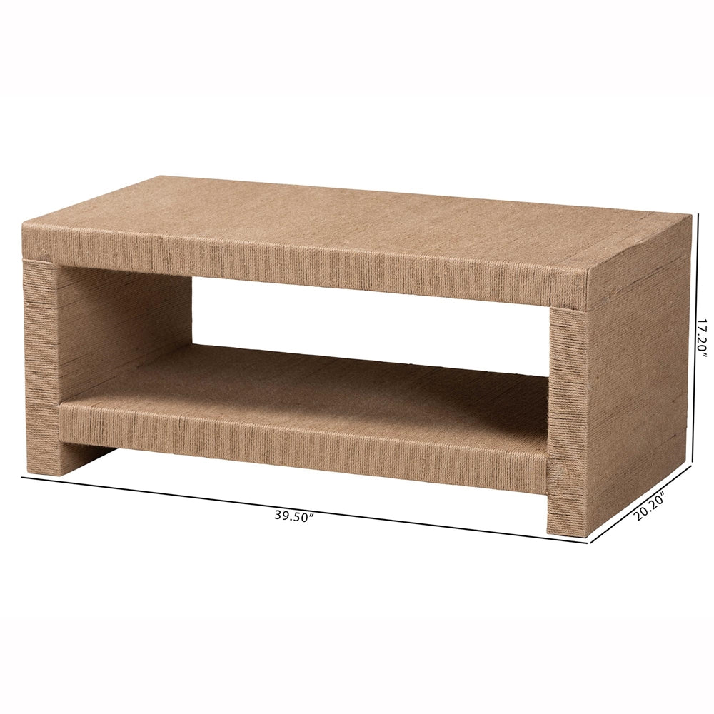 Adaya Handwoven Jute Coffee Table - Rectangular Living Room Center Table with Open Shelf Storage, Handcrafted Boho Accent Furniture