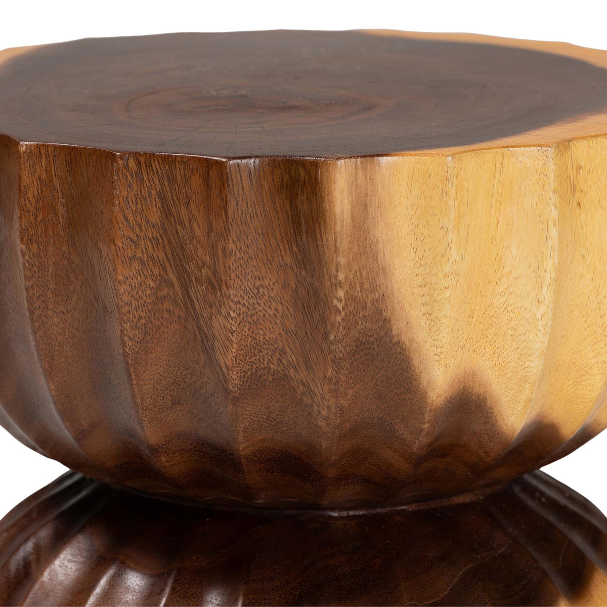 Noleta Hand-carved Suar Wood Side Table - Sculptural Hourglass Accent Table with Natural Grain, Modern Boho Style for Living Room or Bedroom