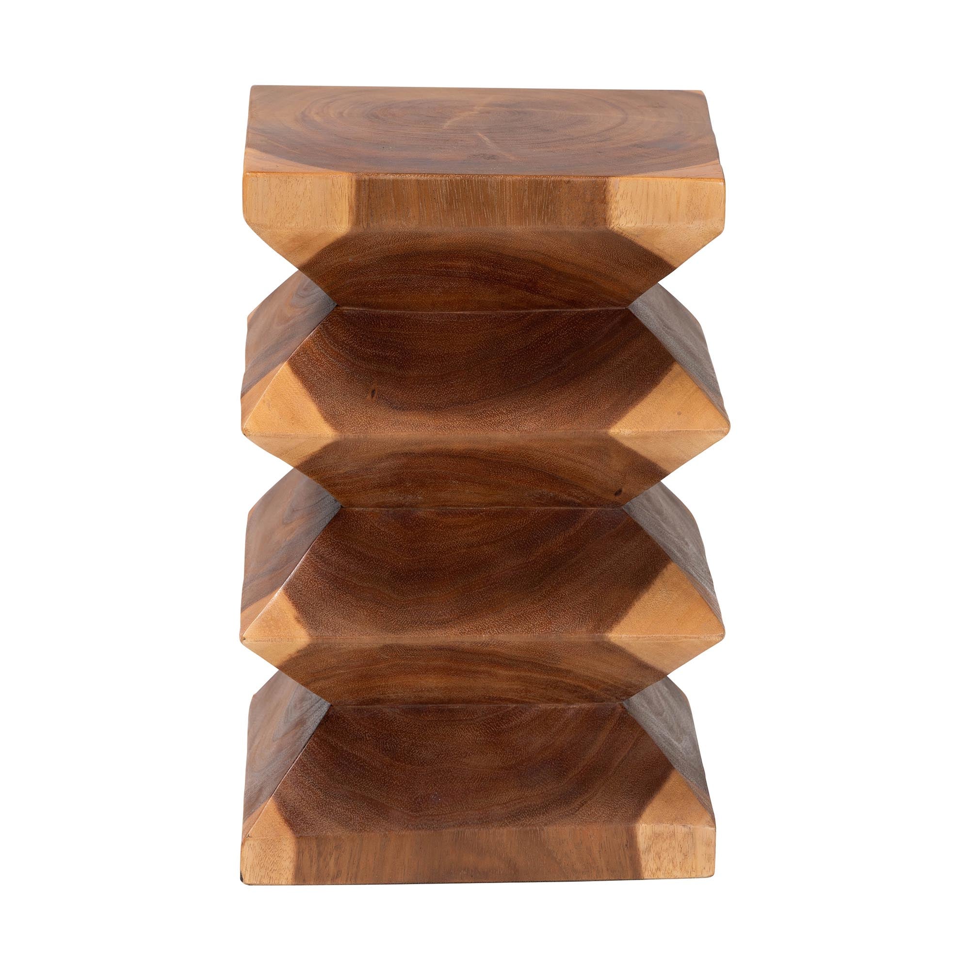 Malati Solid Suar Wood Side Table - Hand-Carved Sculptural End Table with Zigzag Design, Modern Boho Style for Living Room or Bedroom