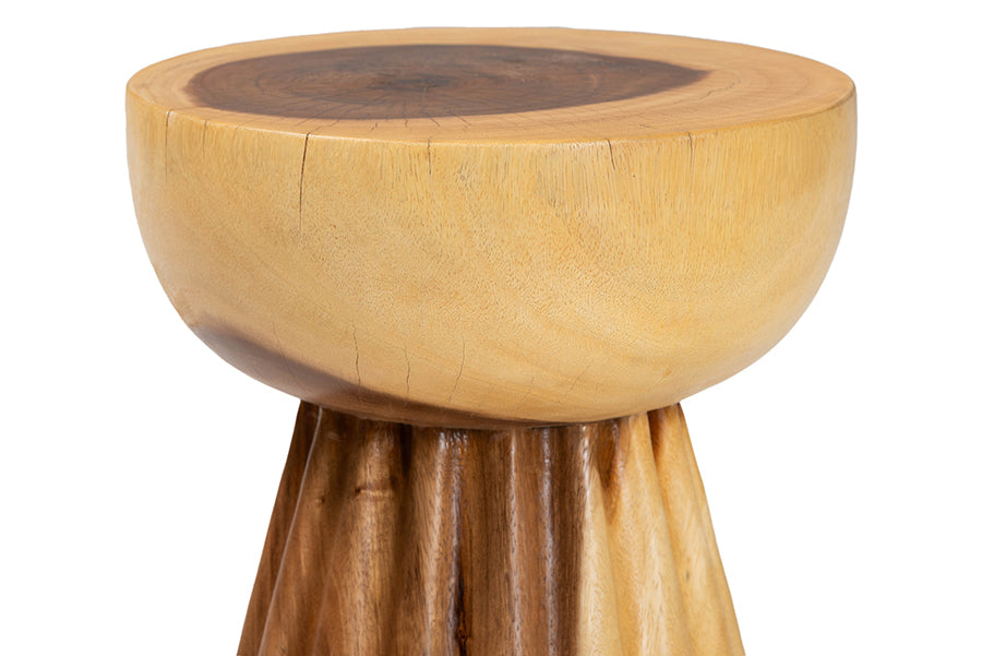 bali & pari Alara Hand-carved Suar Wood Side Table - Sculptural Pedestal Accent Table with Natural Grain, Modern Boho Style for Living Room or Bedroom