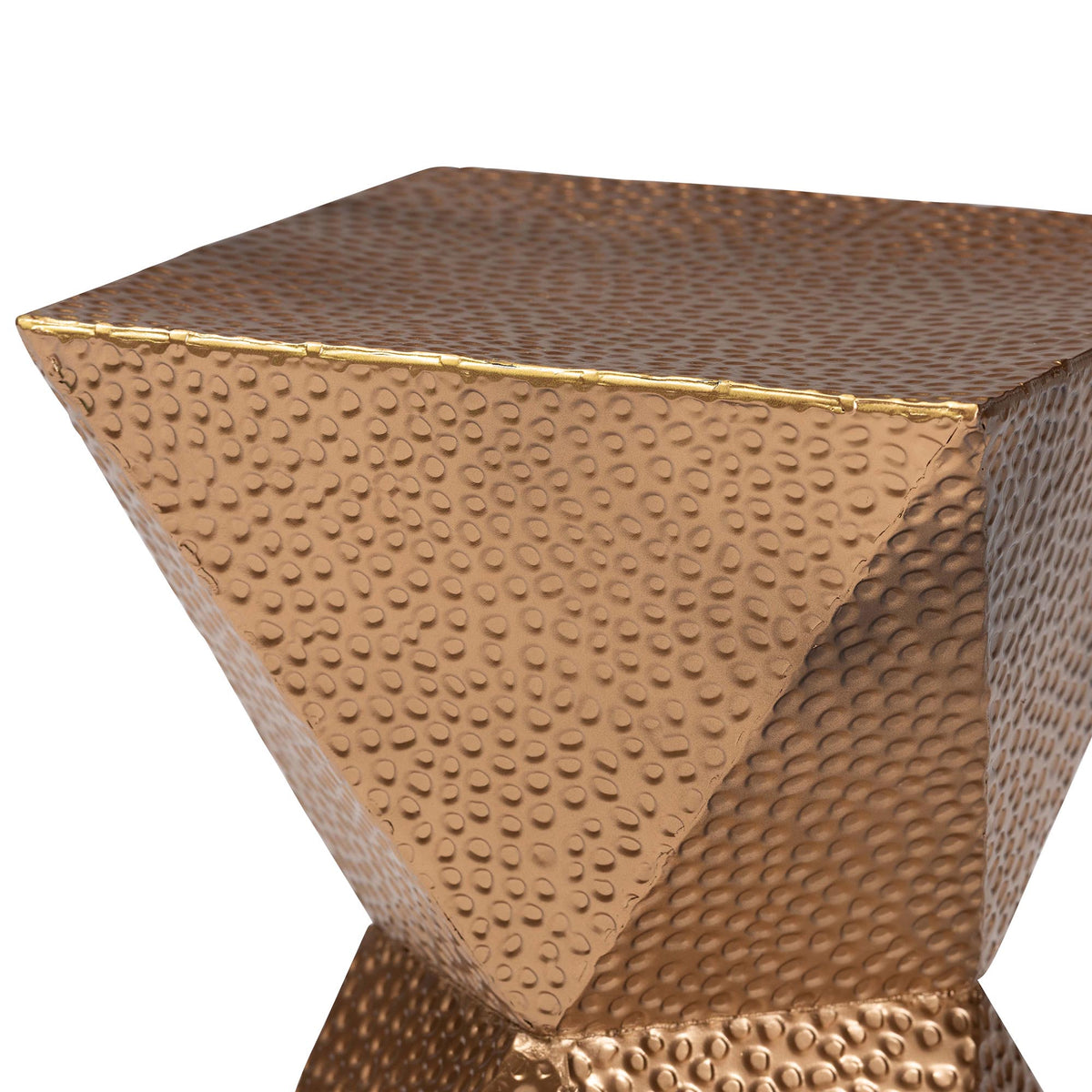Pacey Textured Metal Accent Table - Geometric Gold Side Table with Hourglass Silhouette for Indoor or Semi-Outdoor Use