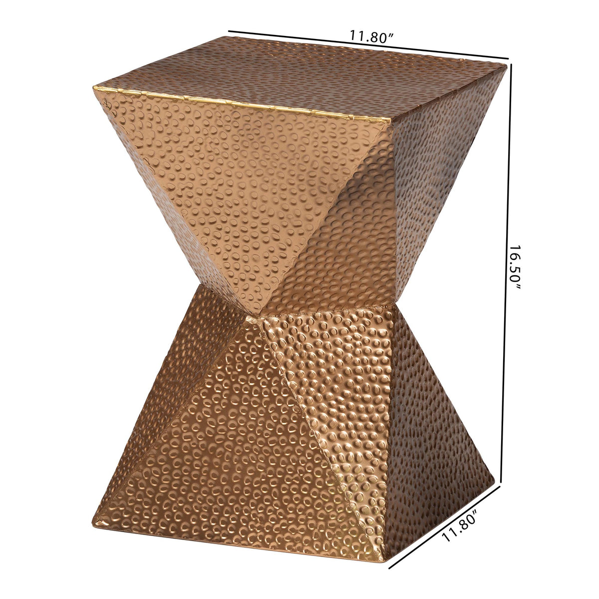 Pacey Textured Metal Accent Table - Geometric Gold Side Table with Hourglass Silhouette for Indoor or Semi-Outdoor Use