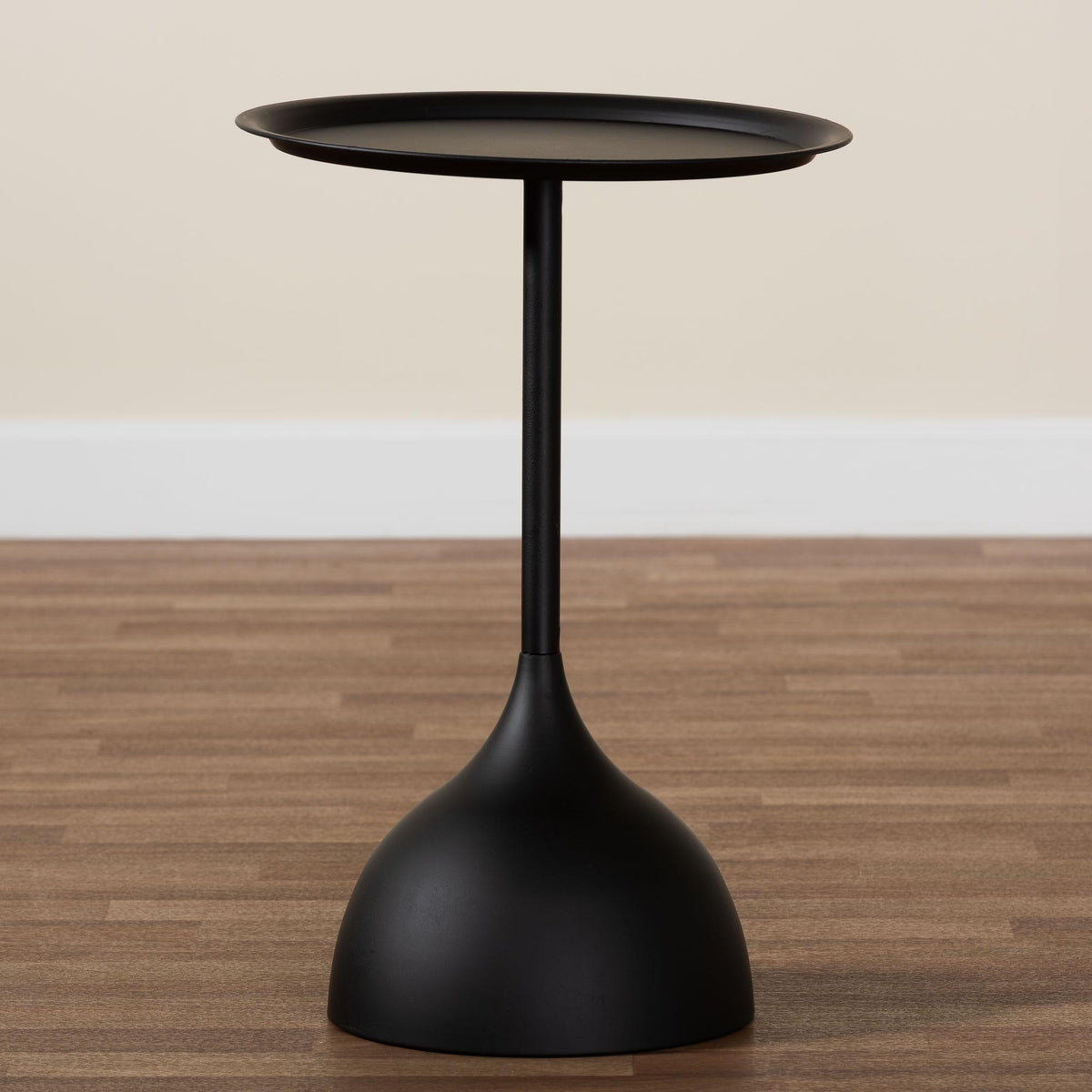 Webb Black Metal Pedestal Side Table - Modern Accent Table with Round Tray Top for Indoor or Semi-Outdoor Use