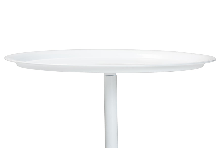 Webb White Metal Pedestal Side Table - Modern Accent Table with Round Tray Top for Indoor or Semi-Outdoor Use