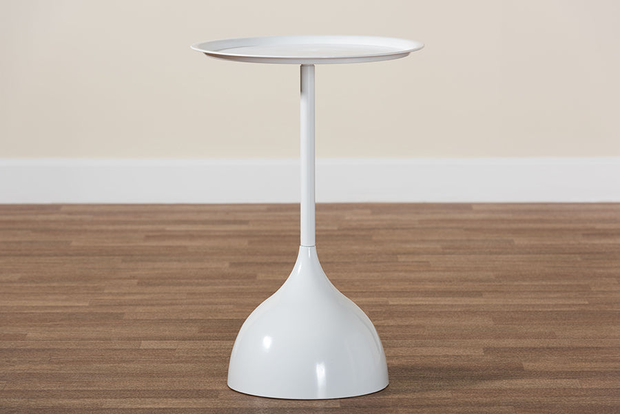 Webb White Metal Pedestal Side Table - Modern Accent Table with Round Tray Top for Indoor or Semi-Outdoor Use