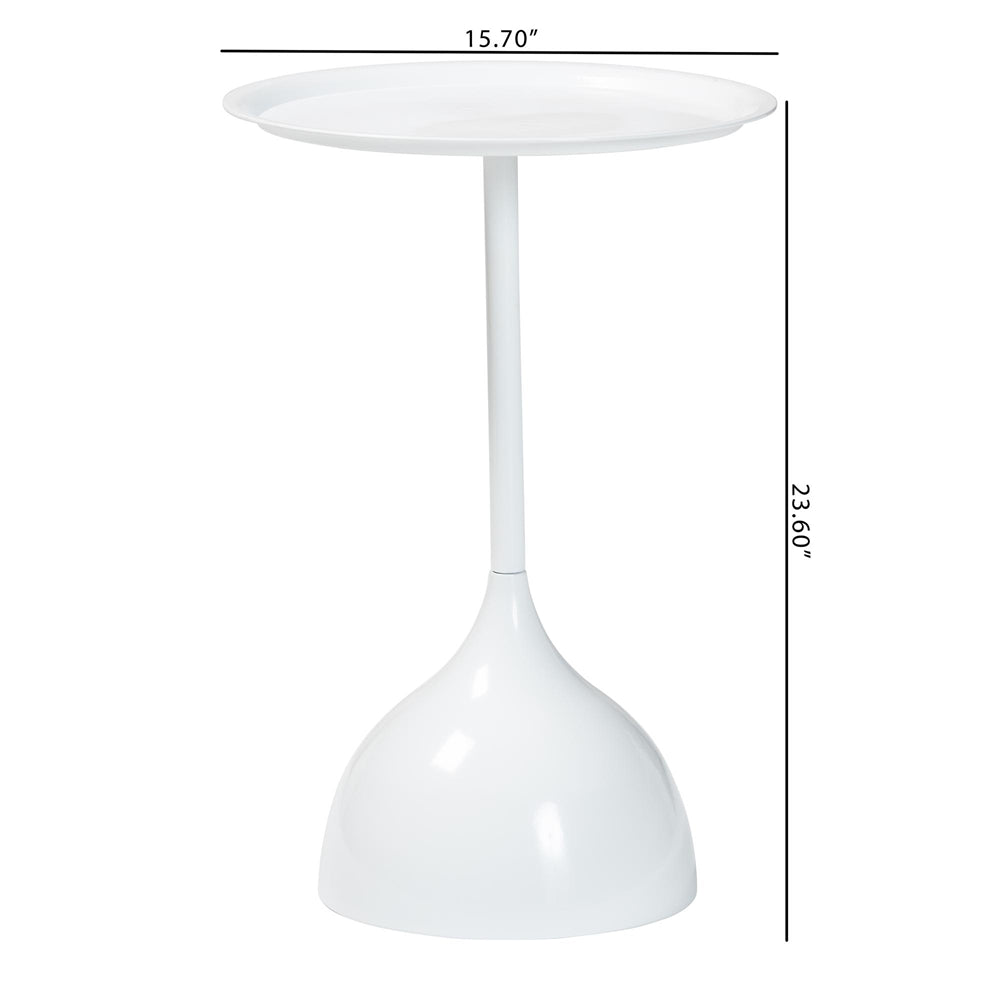 Webb White Metal Pedestal Side Table - Modern Accent Table with Round Tray Top for Indoor or Semi-Outdoor Use