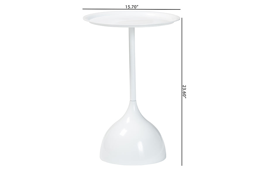 Webb White Metal Pedestal Side Table - Modern Accent Table with Round Tray Top for Indoor or Semi-Outdoor Use