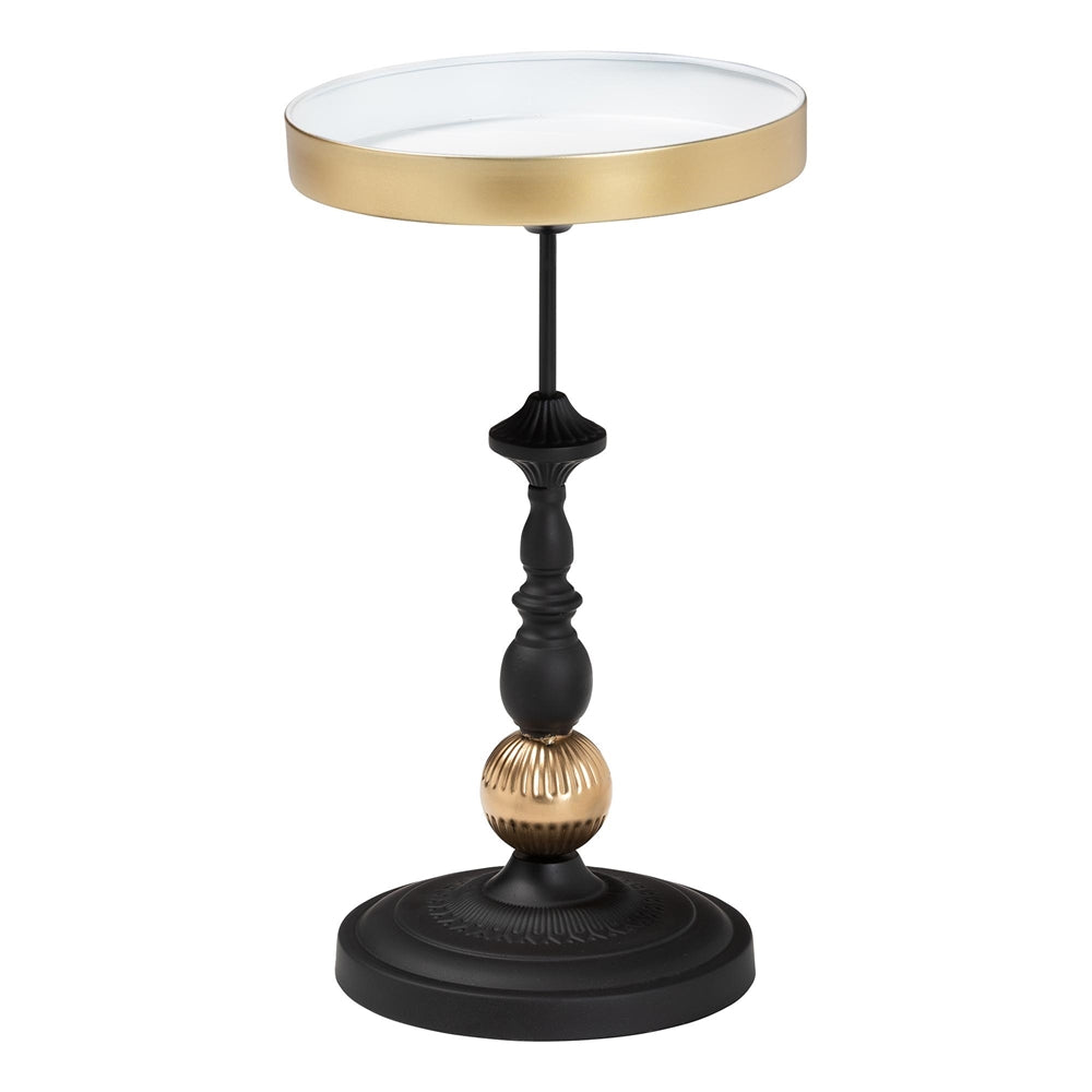 Javion Modern Round Accent Side Table - Black & Gold Metal End Table with Tray Top for Indoor or Semi-Outdoor Use