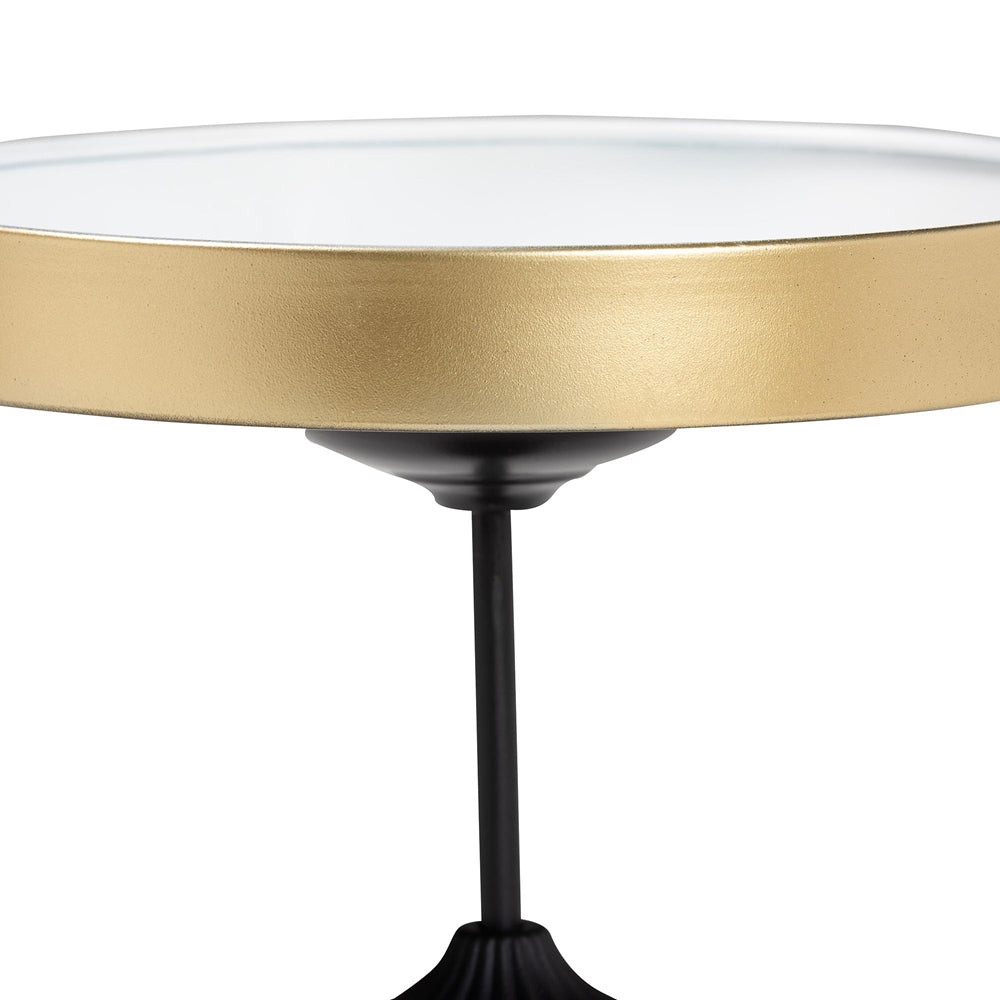 Javion Modern Round Accent Side Table - Black & Gold Metal End Table with Tray Top for Indoor or Semi-Outdoor Use