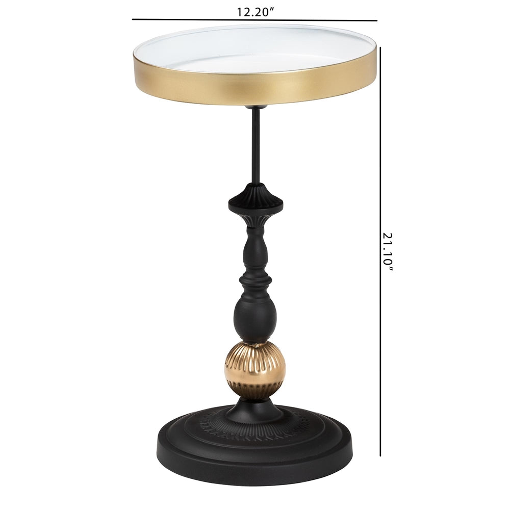 Javion Modern Round Accent Side Table - Black & Gold Metal End Table with Tray Top for Indoor or Semi-Outdoor Use