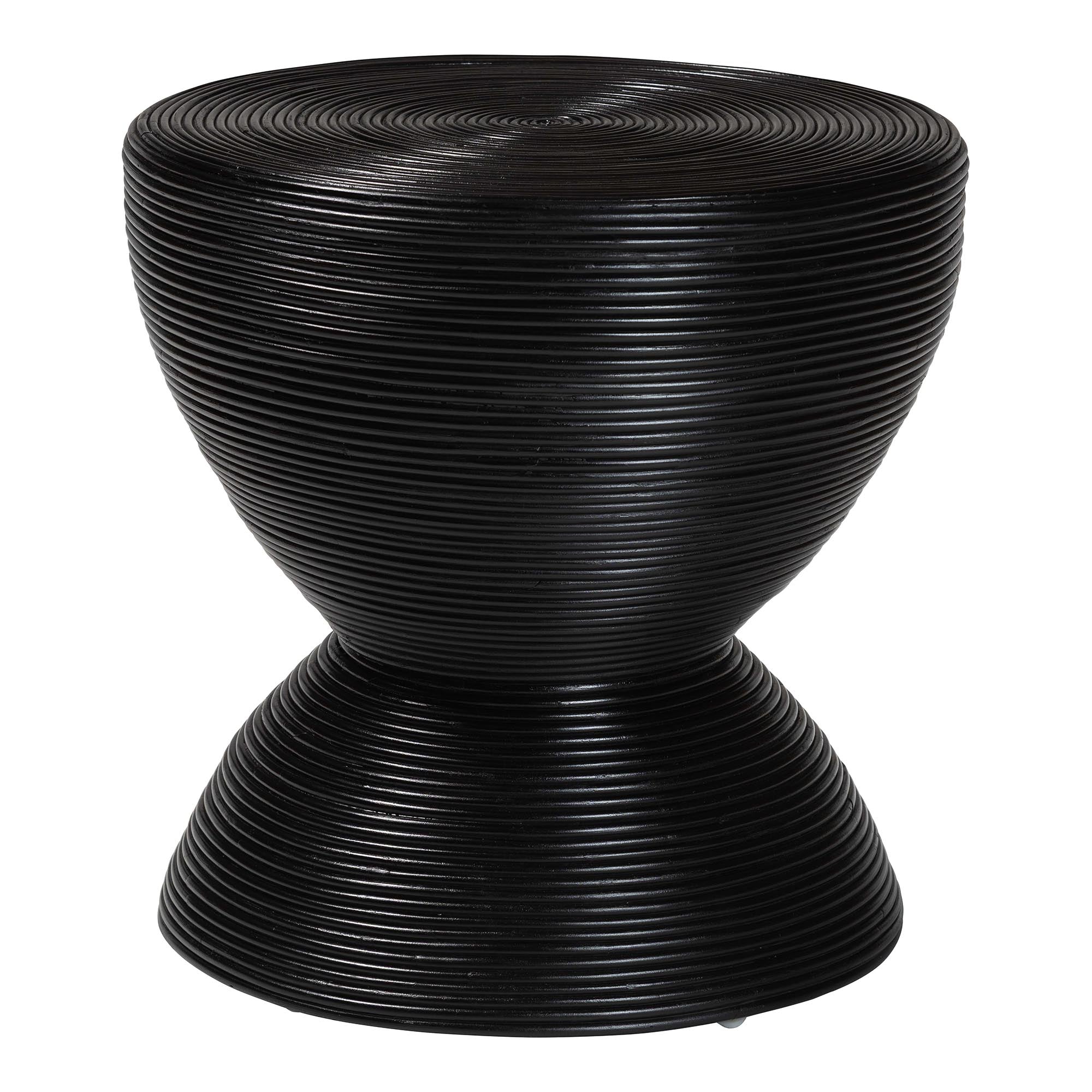 Tokyo Laminated Natural Rattan Side Table - Hourglass Accent Table with Modern Sculptural Design, Boho Chic Style for Living Room or Bedroom, Black