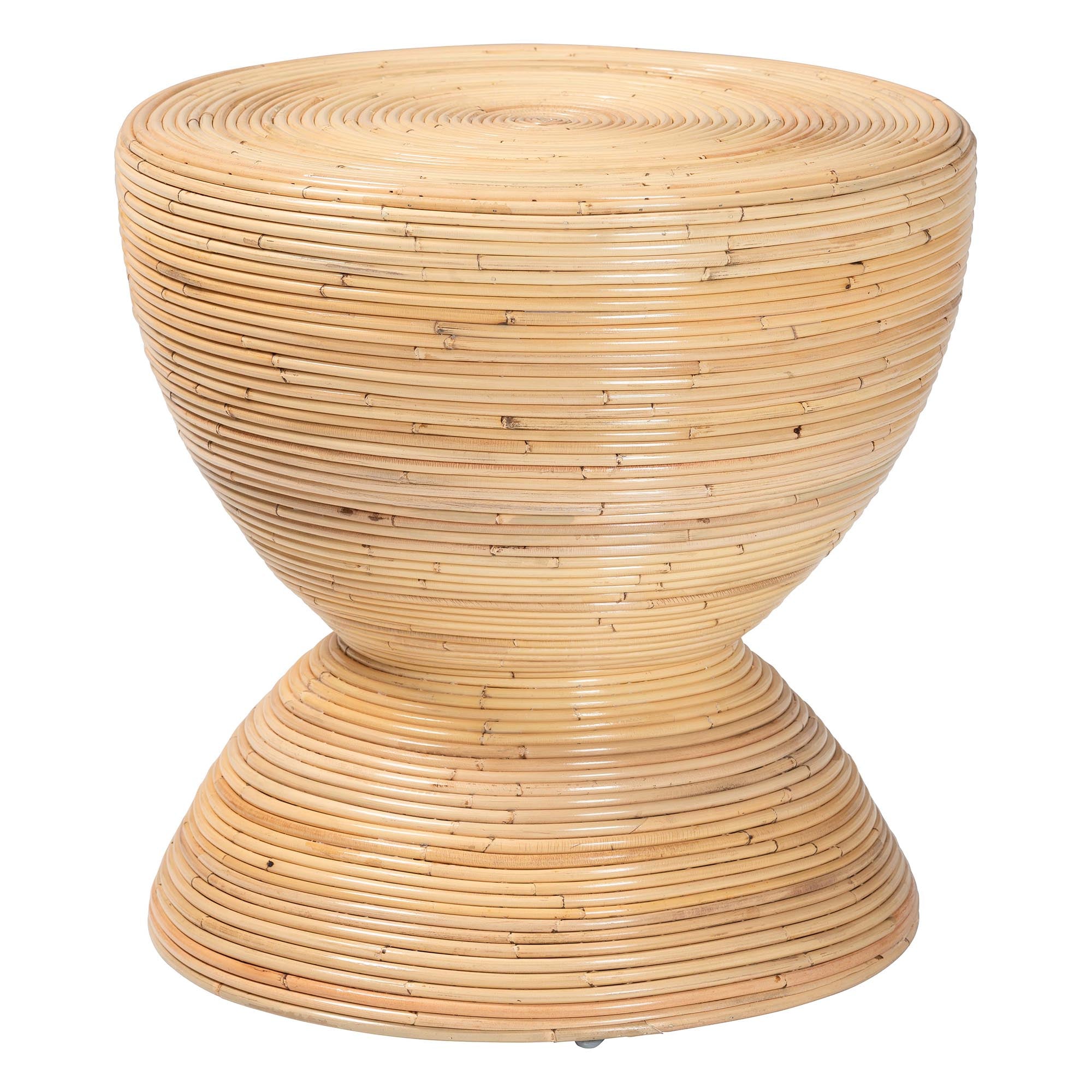 Tokyo Laminated Natural Rattan Side Table - Hourglass Accent Table with Modern Sculptural Design, Boho Chic Style for Living Room or Bedroom, Natural
