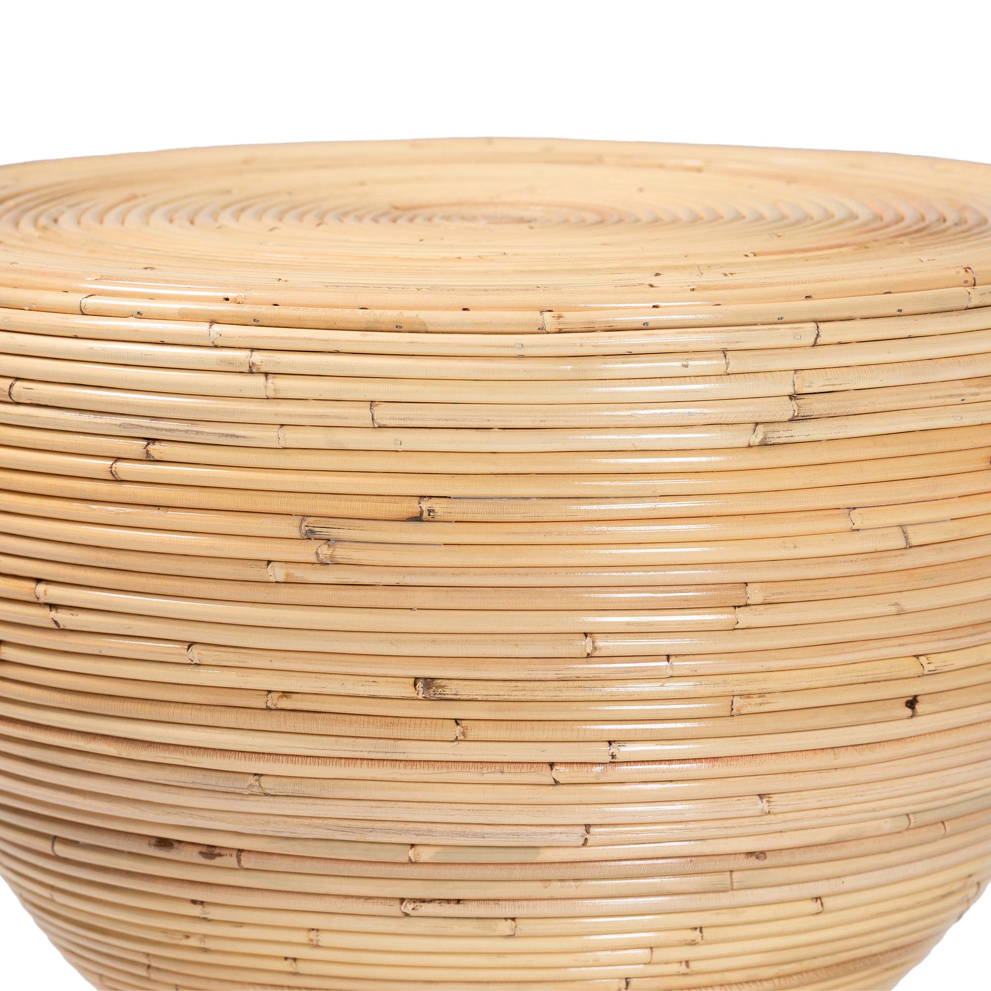 Tokyo Laminated Natural Rattan Side Table - Hourglass Accent Table with Modern Sculptural Design, Boho Chic Style for Living Room or Bedroom, Natural