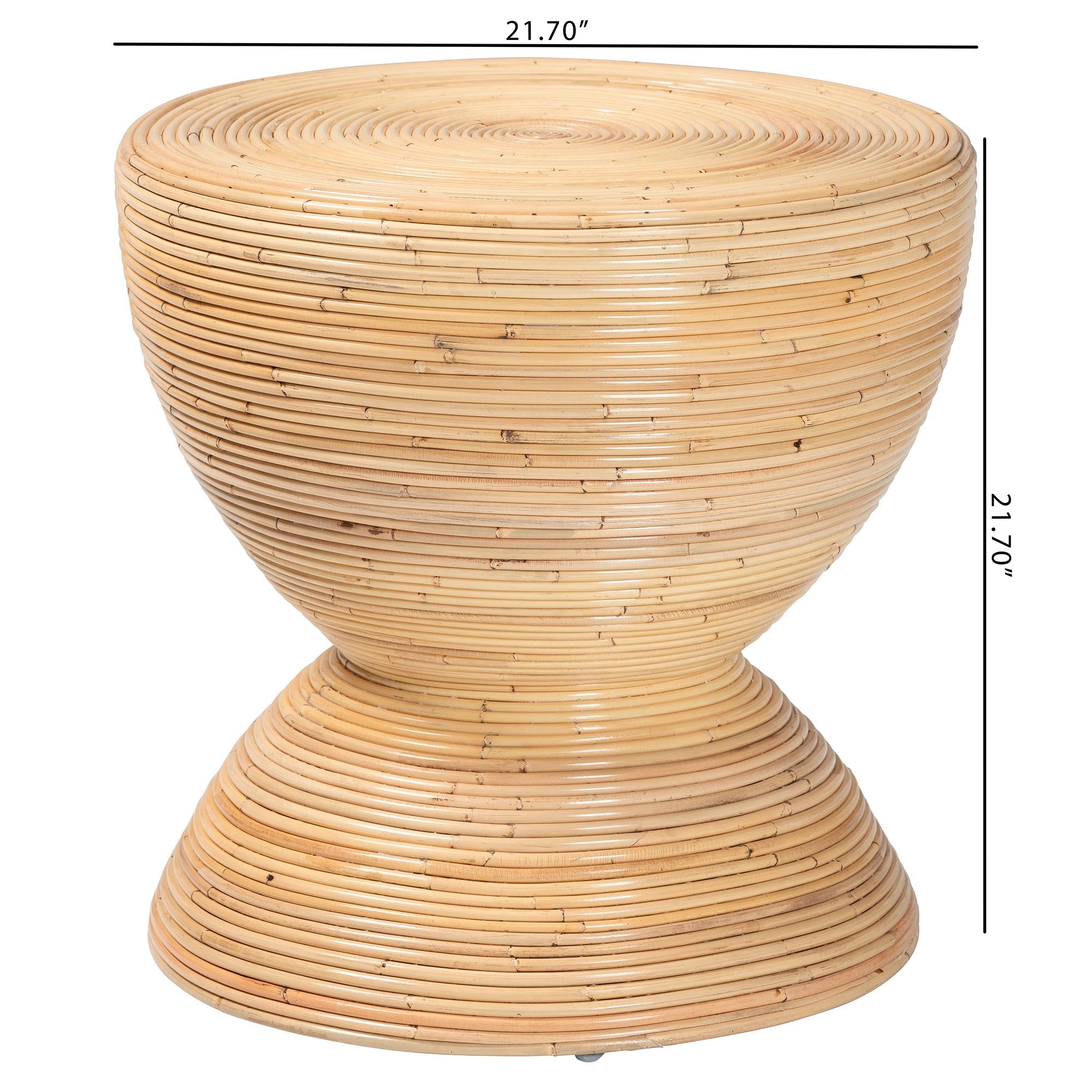 Tokyo Laminated Natural Rattan Side Table - Hourglass Accent Table with Modern Sculptural Design, Boho Chic Style for Living Room or Bedroom, Natural