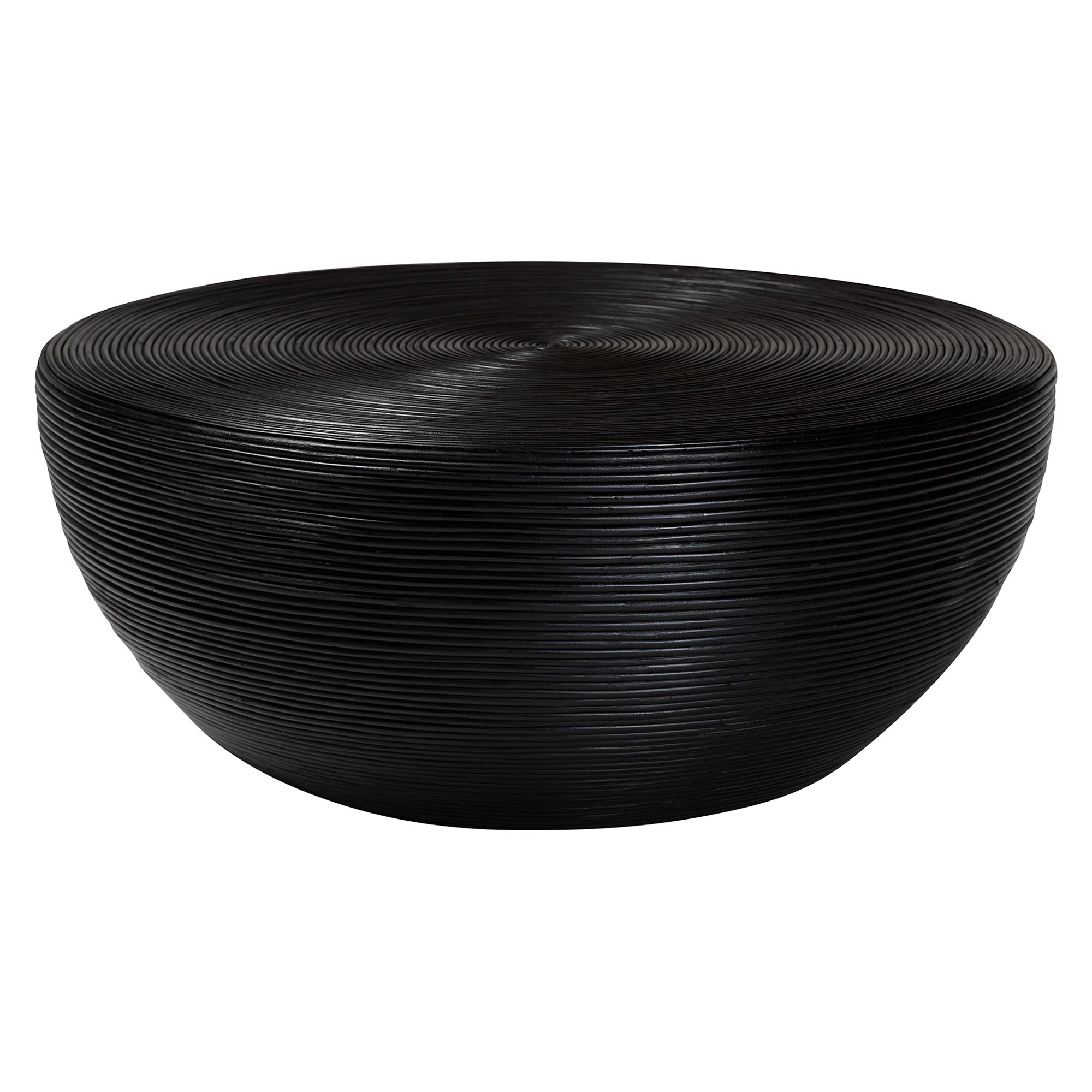 bali & pari Tokyo Laminated Natural Rattan Coffee Table - Handcrafted Bowl-Shaped Center Table for Living Room, Coastal Boho Style Furniture in Black