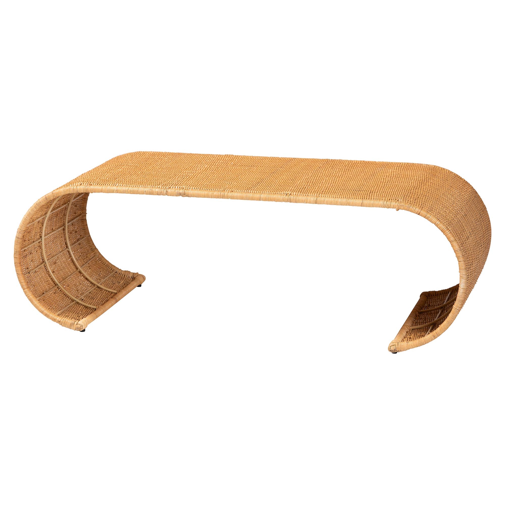 bali & pari Palm Waterfall Natural Rattan Coffee Table - Handwoven Wicker Centerpiece with Curved Silhouette for Boho, Coastal, or Tropical Living Room and Lounge Area